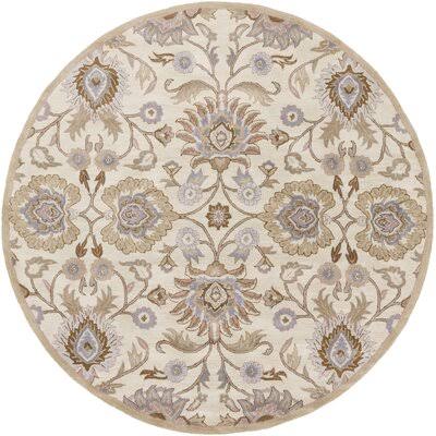 Arden Floral Handmade Tufted Wool Cream Area Rug Birch Lane Rug Size: Round 9&9x22