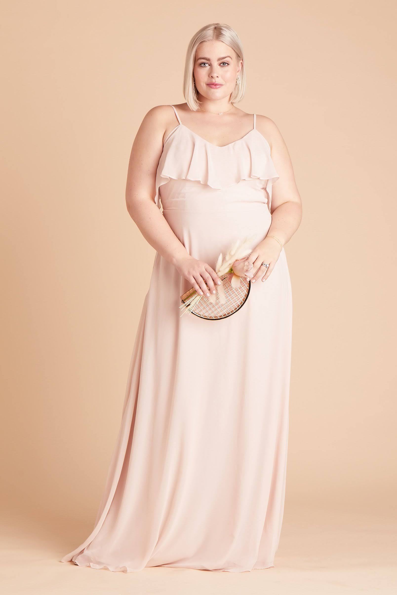 Birdy Grey Jane Plus Size Convertible Chiffon Bridesmaid Dress in Pale Blush 3X / Pale Blush / No Slit