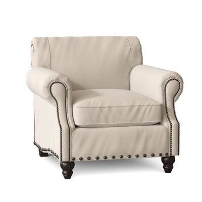Birch Lane Finkelstein Armchair Body Fabric: Bihar Natural, Nailhead Detail: Old Gold Spotted