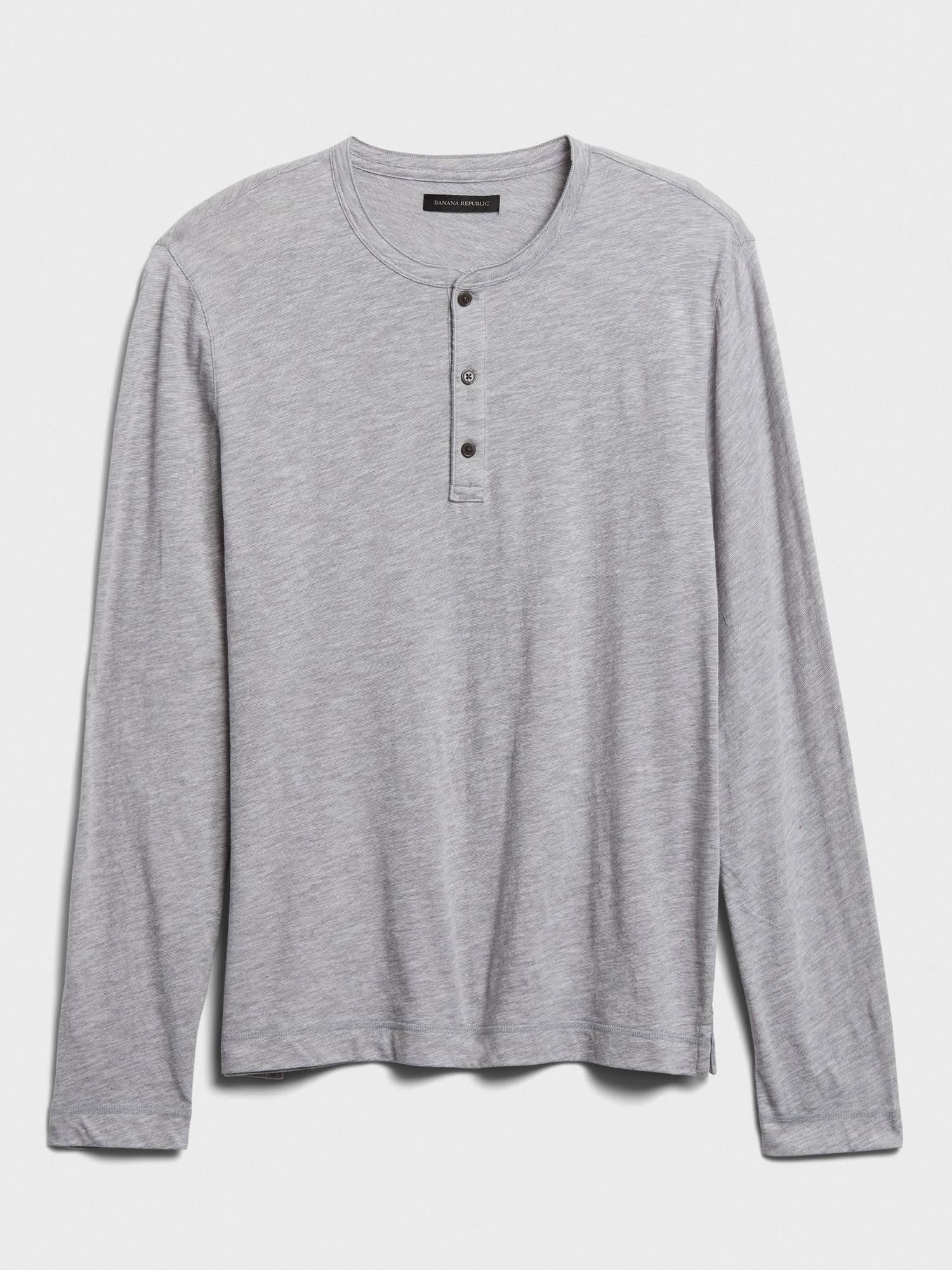 Banana Republic Men's Organic Cotton Henley T-Shirt Gray & White Stripe Tall Size XXL
