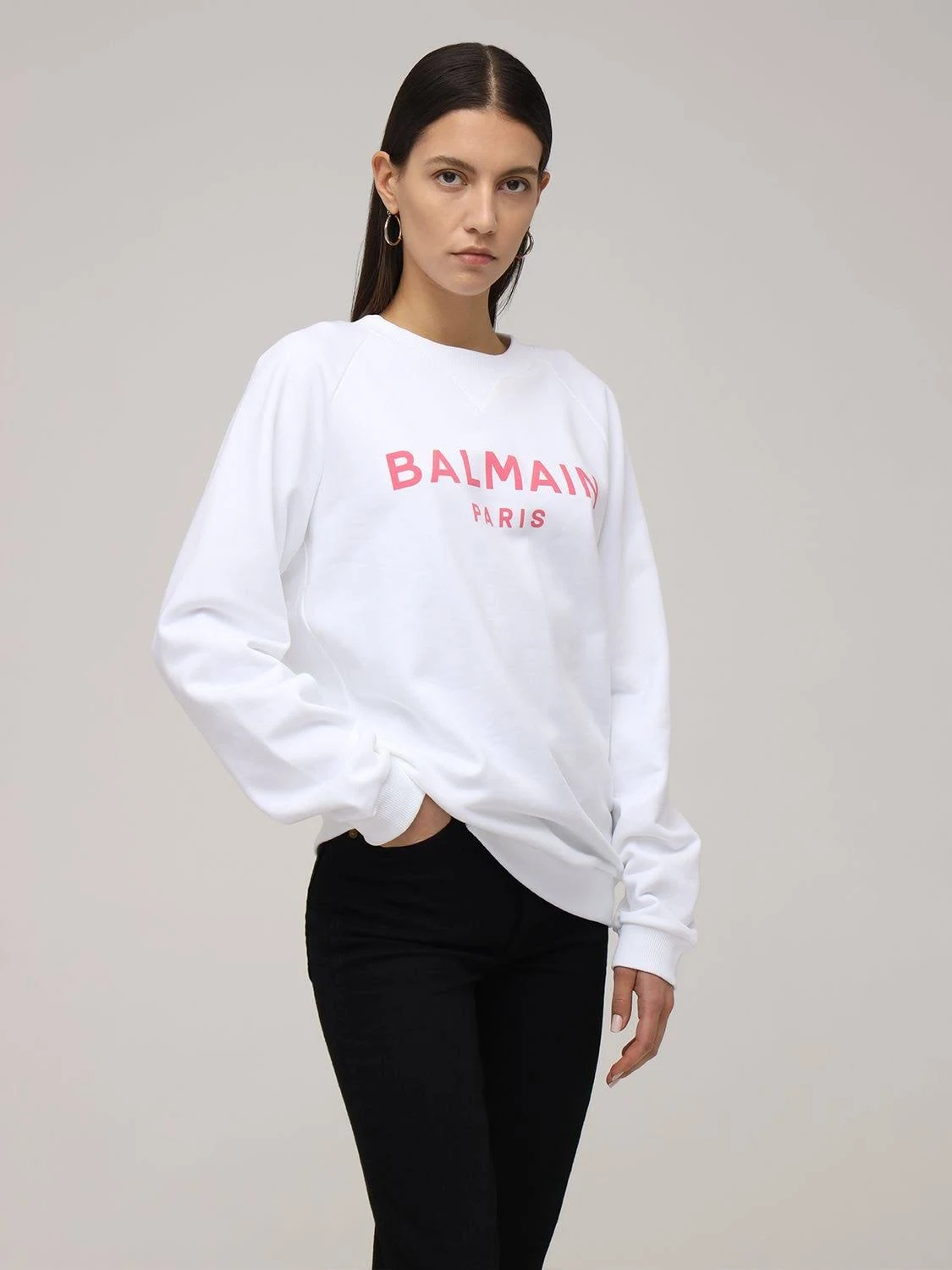 Balmain White & Pink Logo Sweatshirt