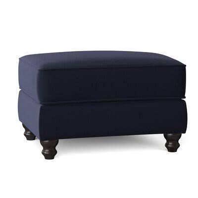 Birch Lane Huxley 31x22 Rectangle Standard Ottoman Body Fabric: Sunbrella Canvas Navy, Leg Color: Black Walnut