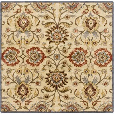 Phoebe Floral Handmade Tufted Wool Ivory/Denim Area Rug Birch Lane Heritage Rug Size: Square 4&
