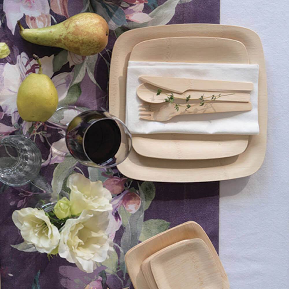 Bambu, Veneerware Square Bamboo Plates - 11 Inches, 25-Pack