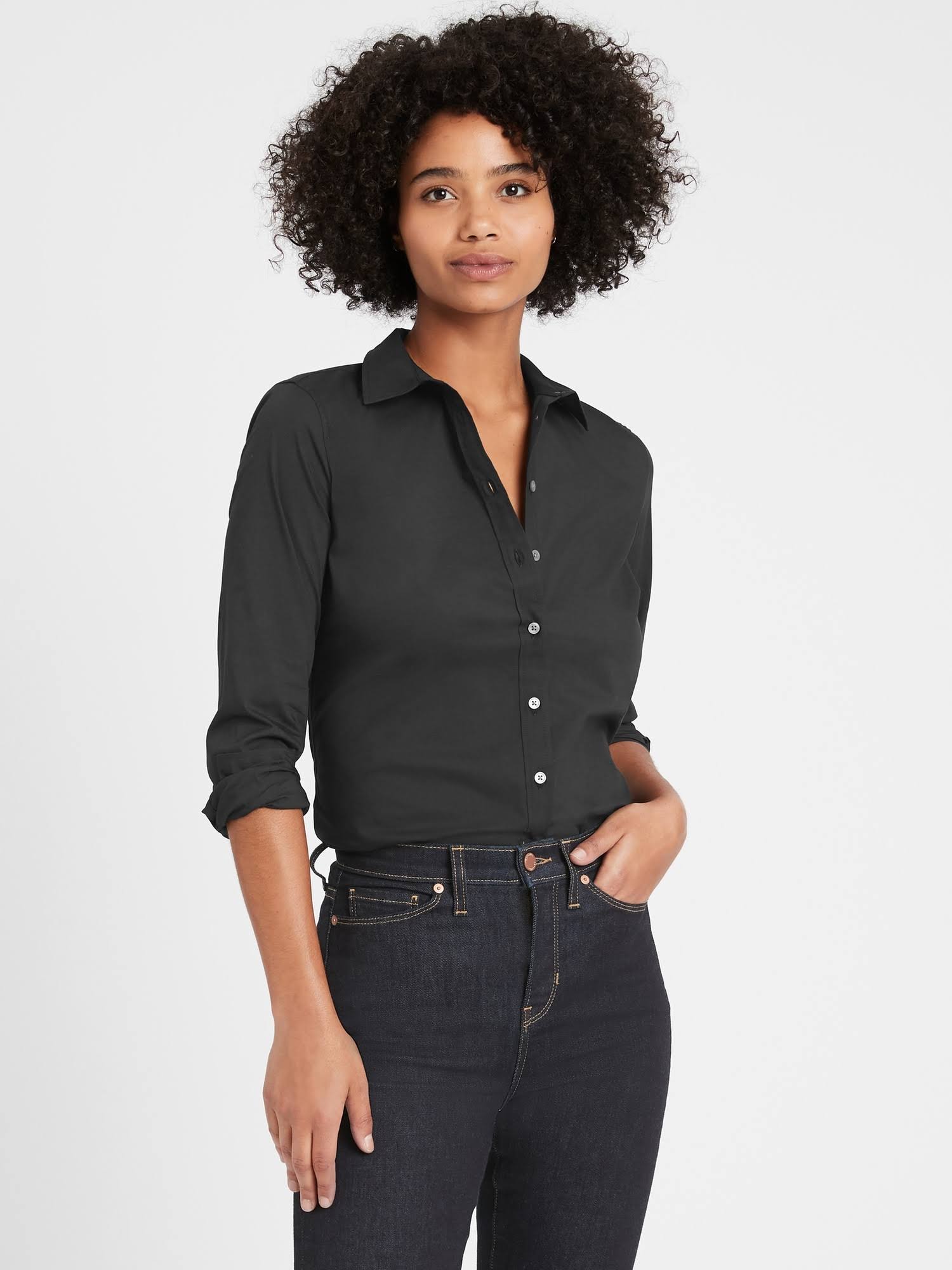 Banana Republic Women's Riley Tailored-Fit Shirt Black Size 10