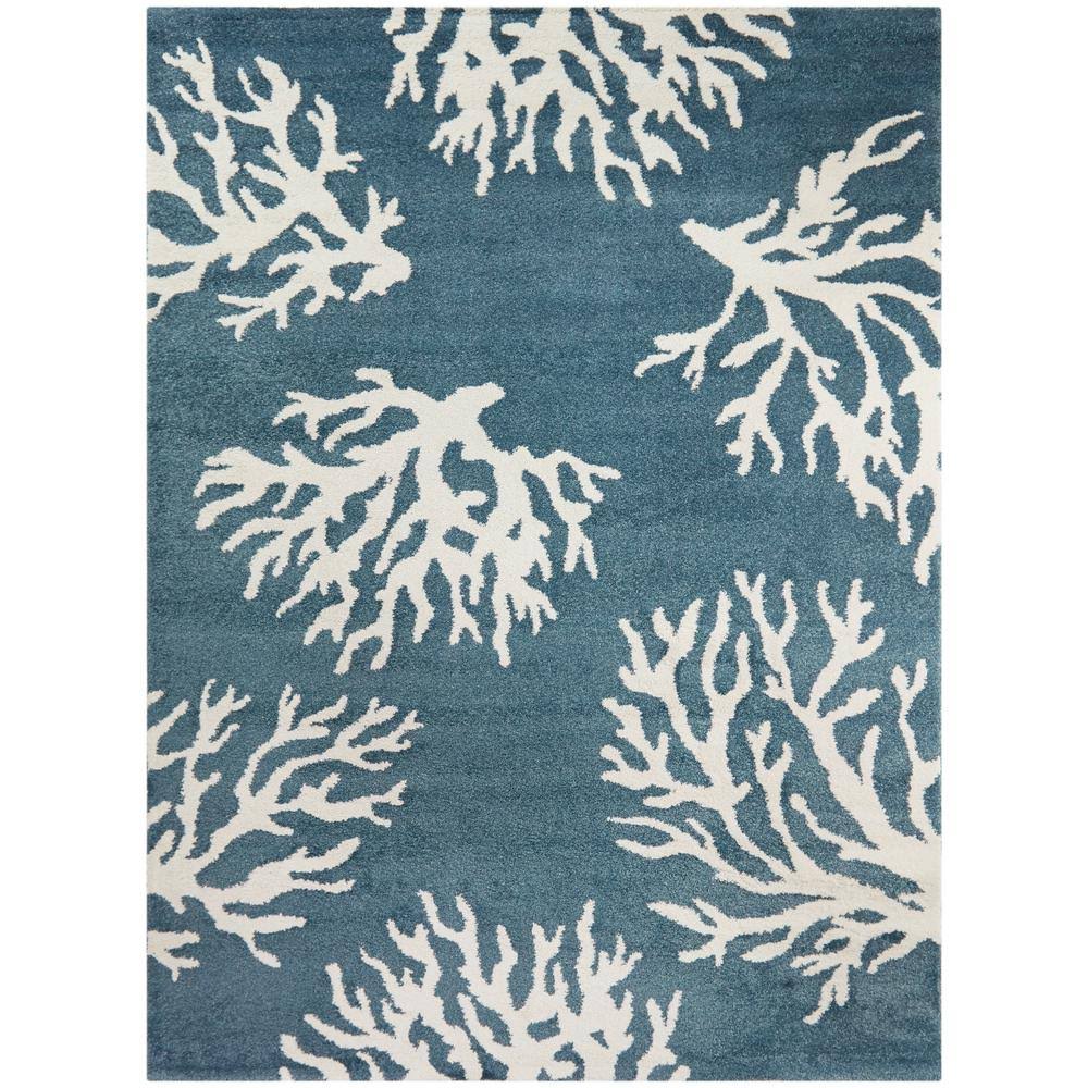 BALTA Caistor White 5 ft. x 7 ft. Coastal Coral Print Area Rug