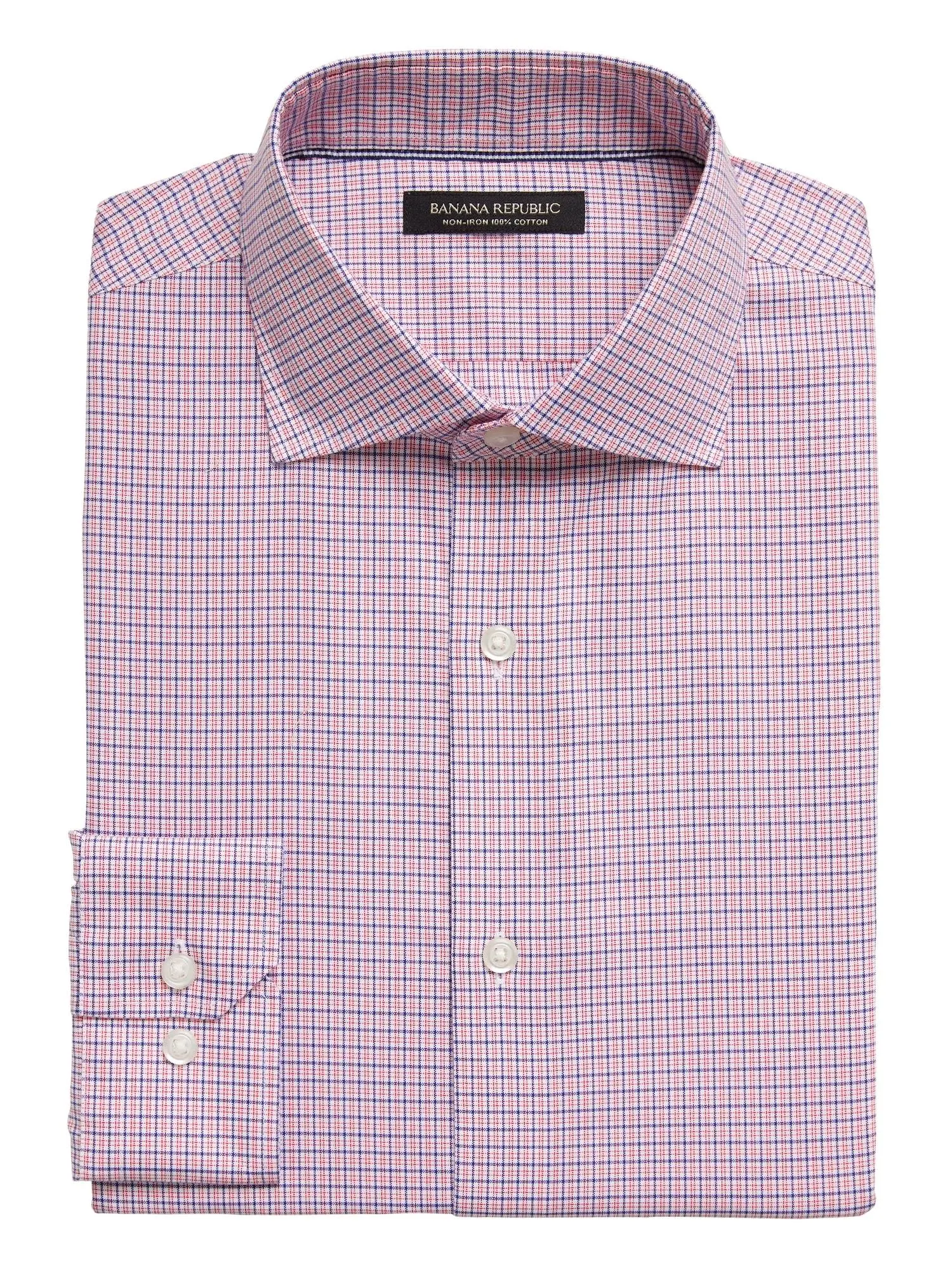 Banana Republic Men's Standard-Fit Non-Iron Dress Shirt with Cutaway Collar Red Plaid Size Xxs