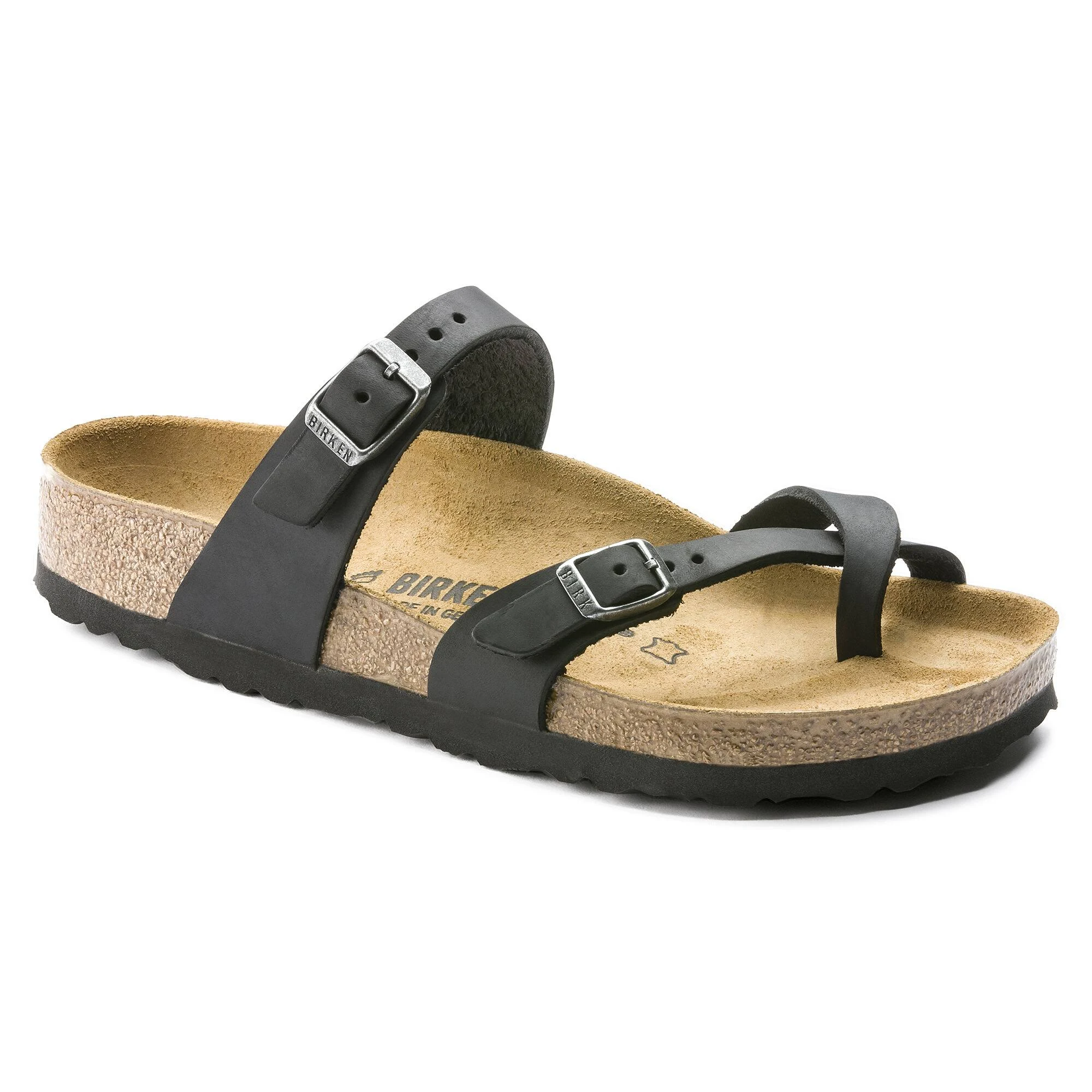 Birkenstock Mayari Oiled Leather Black Thong Sandals