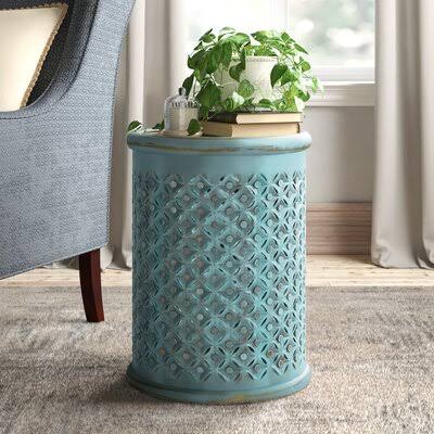Marple Solid Wood Tray Top Drum End Table Birch Lane Color: Turquoise