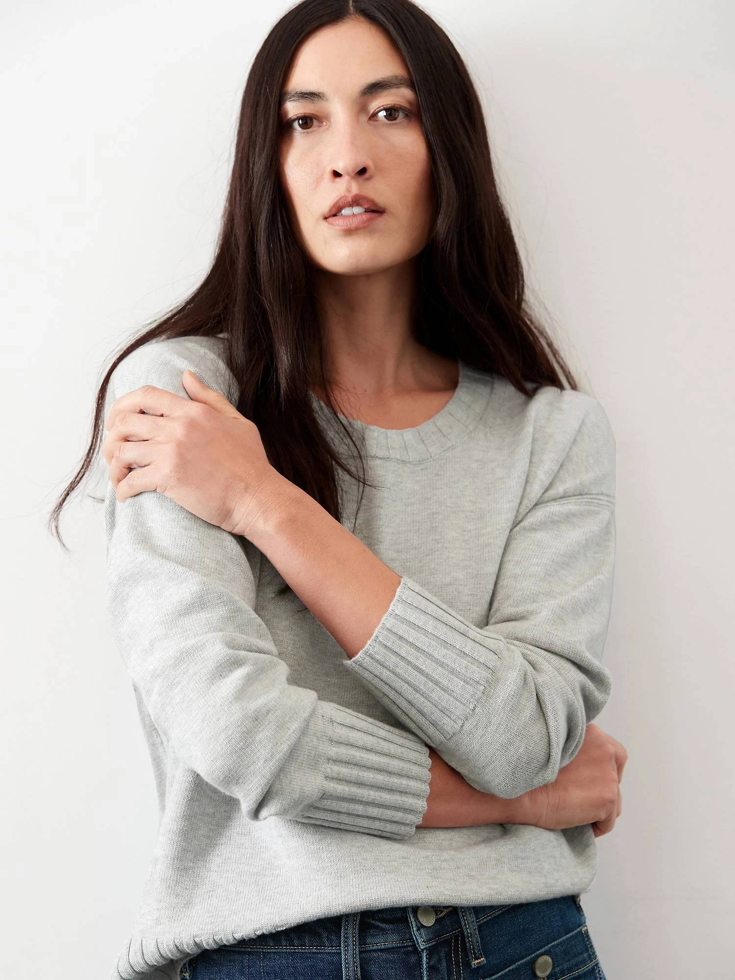 Banana Republic Women's Relaxed Crew-Neck Sweater Heather Gray Size M