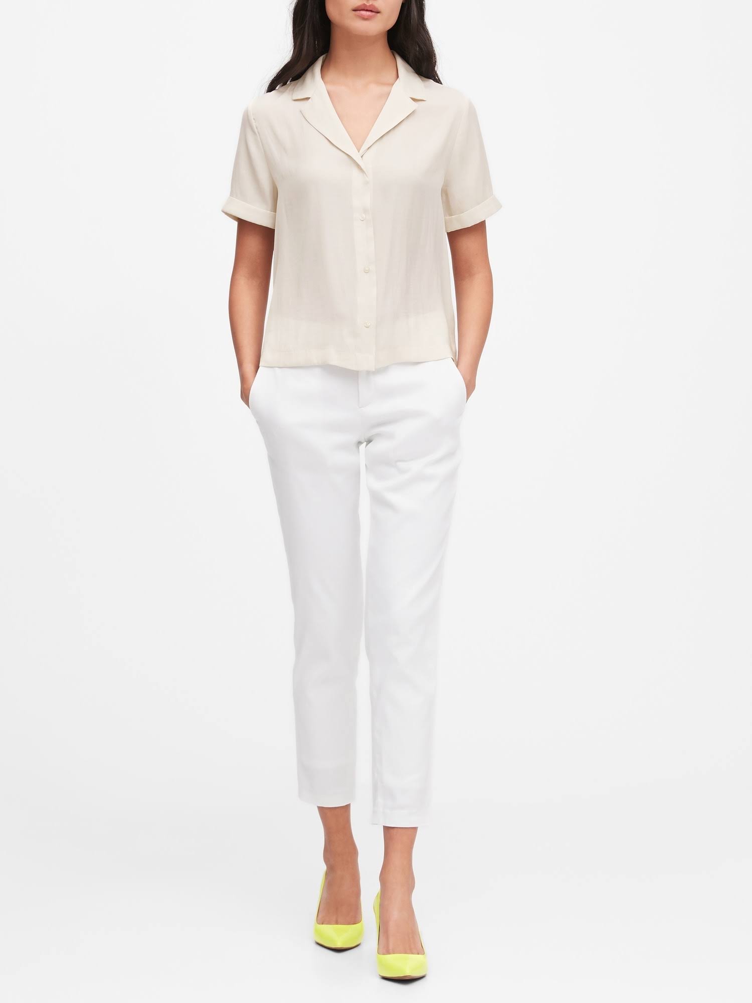Banana Republic Women's Camp-Collar Blouse Transition Cream Size M