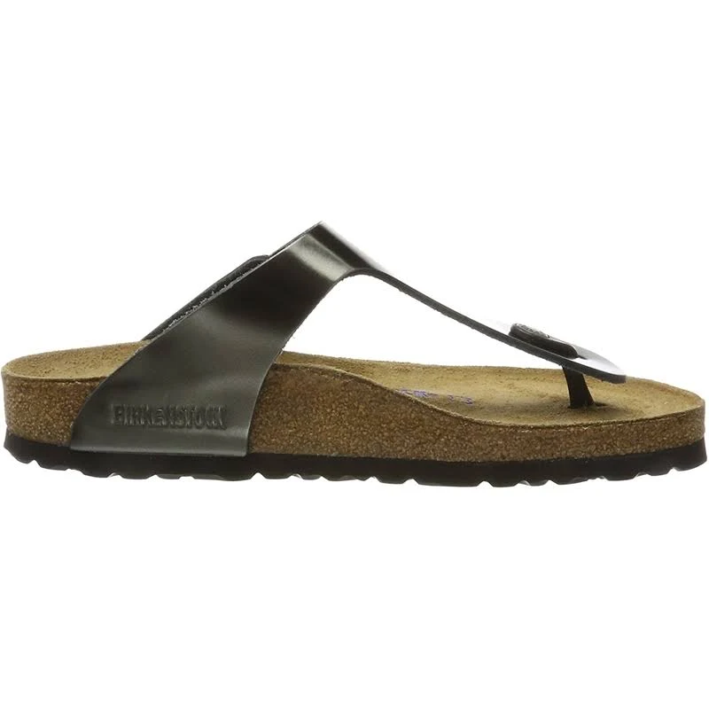 Birkenstock Gizeh Natural Leather Metallic Anthracite Thong Sandals