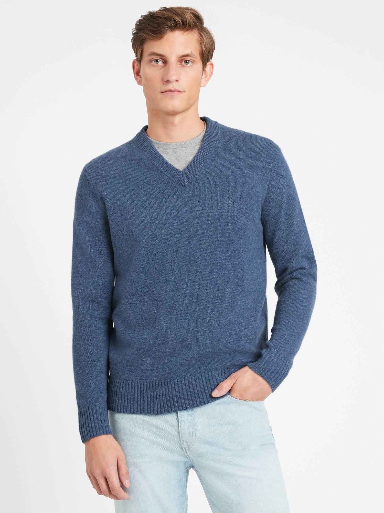 Banana Republic Men's Italian Merino V-Neck Sweater Bright Blue Size Xs