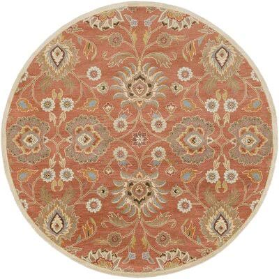 Arden Floral Handmade Tufted Wool Burnt Orange Area Rug Birch Lane Rug Size: Round 4&