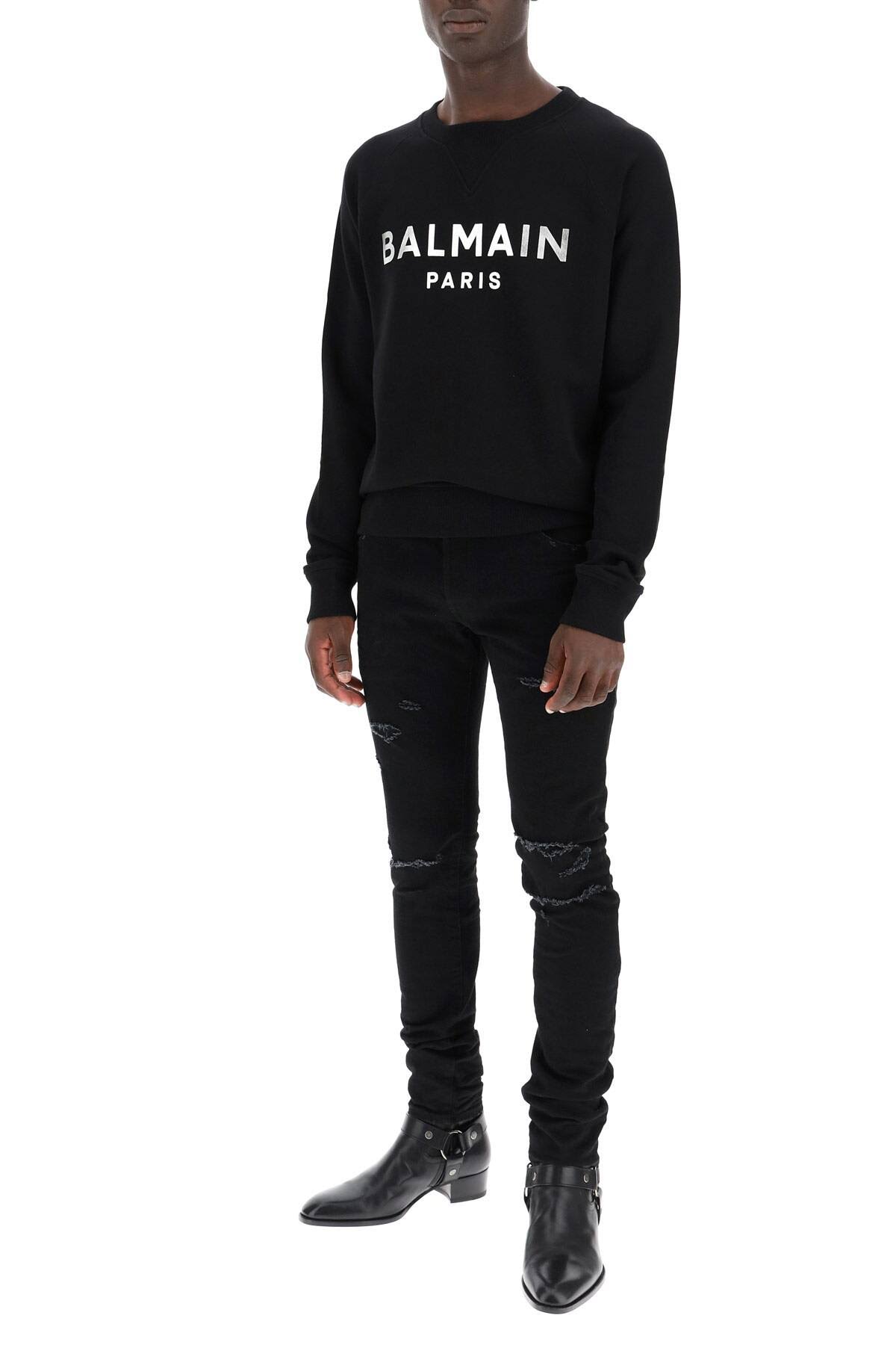 Balmain Sweatshirt with Metallic Logo Xs Black,Silver Cotton