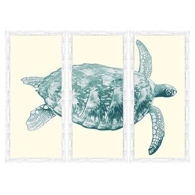 Highland Dunes &Sea Turtle& Triptych Framed Print, Blue