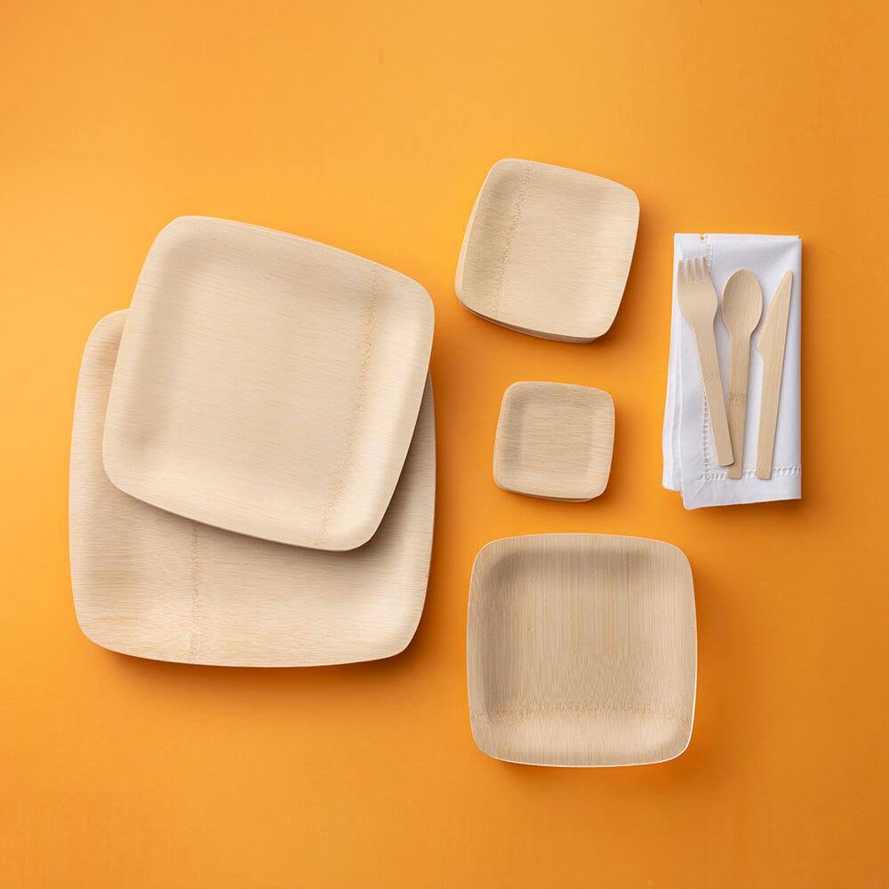 Bambu, Veneerware Square Bamboo Plates - 11 Inches, 25-Pack