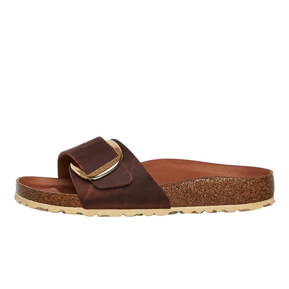 Birkenstock Women's Madrid Big Buckle Oiled Leather Double Strap Sandals - Cognac - EU 42