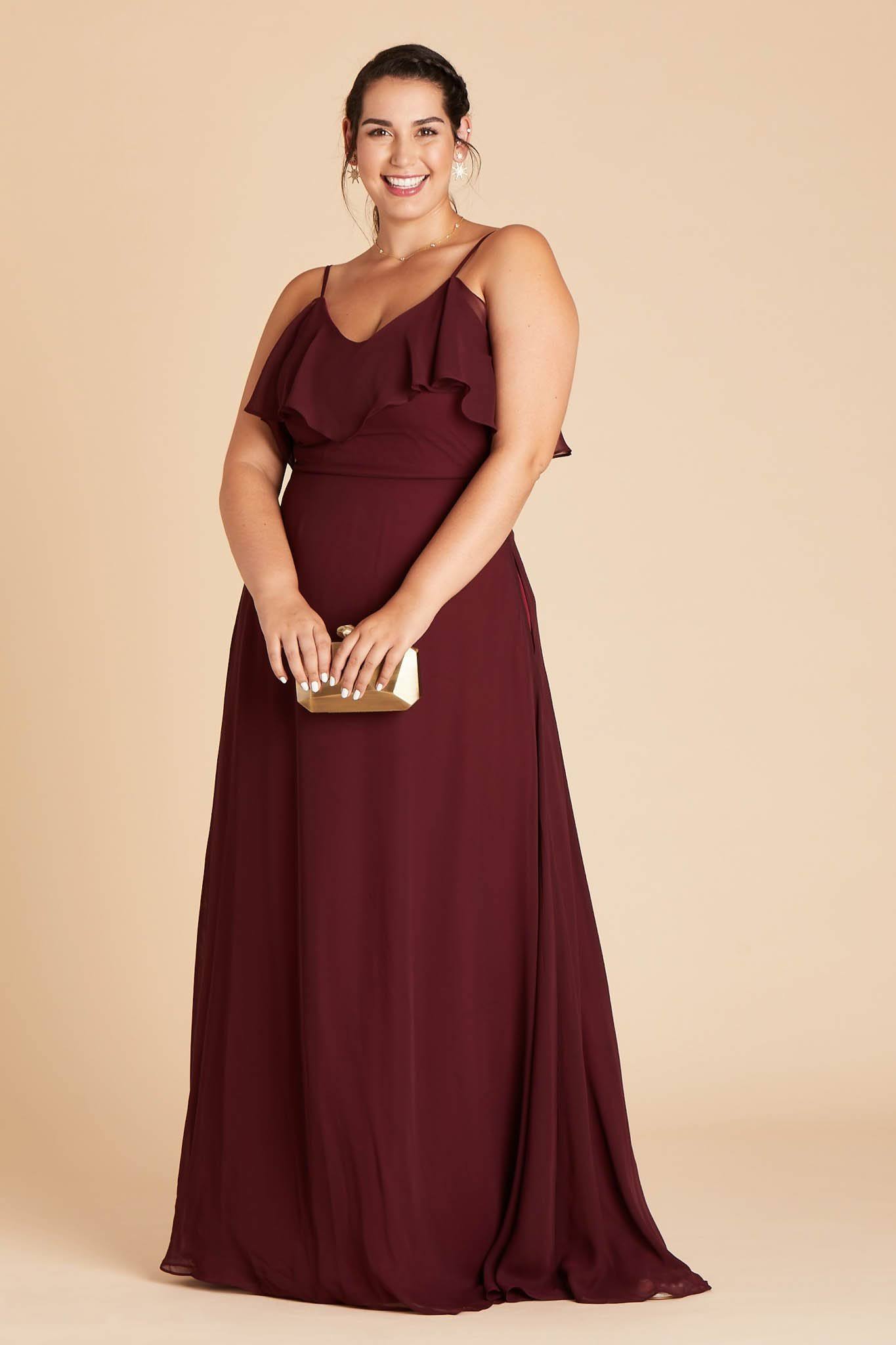 Birdy Grey Jane Plus Size Convertible Chiffon Bridesmaid Dress in Cabernet 2x / Cabernet / No Slit