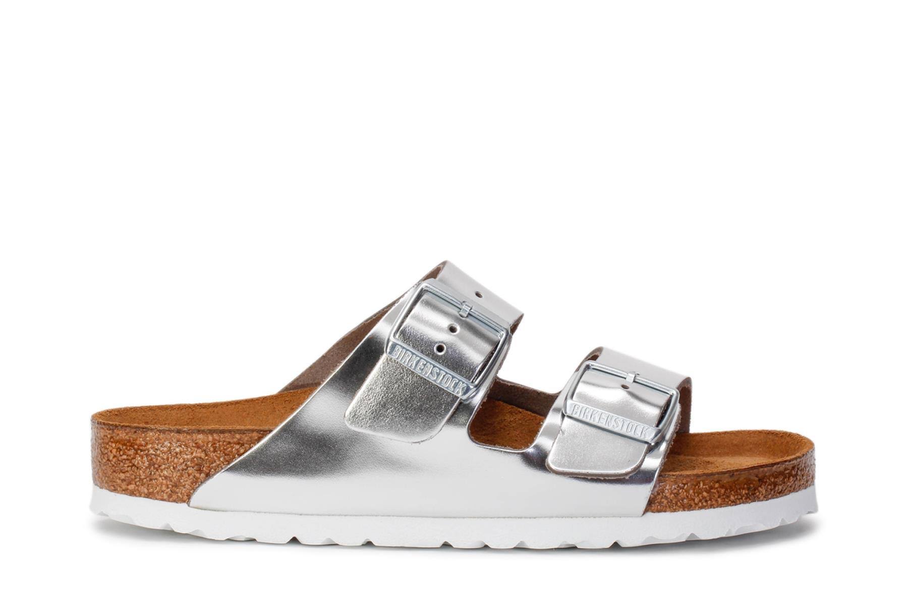 Arizona Soft Footbed Leather Sandal, Metallic Silver, 39