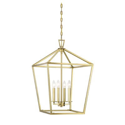 Israel 4 - Light Lantern Geometric Chandelier Finish Warm Brass