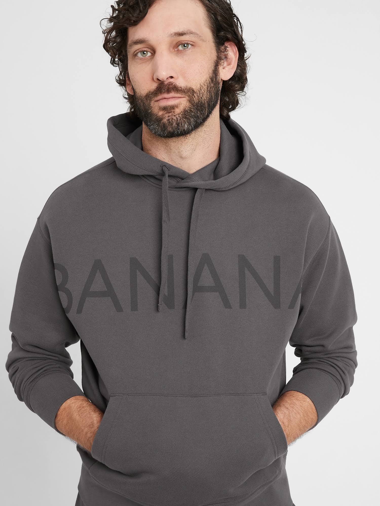 Banana Republic Men's Organic French Terry Hoodie Charcoal Gray Tall Size XXL