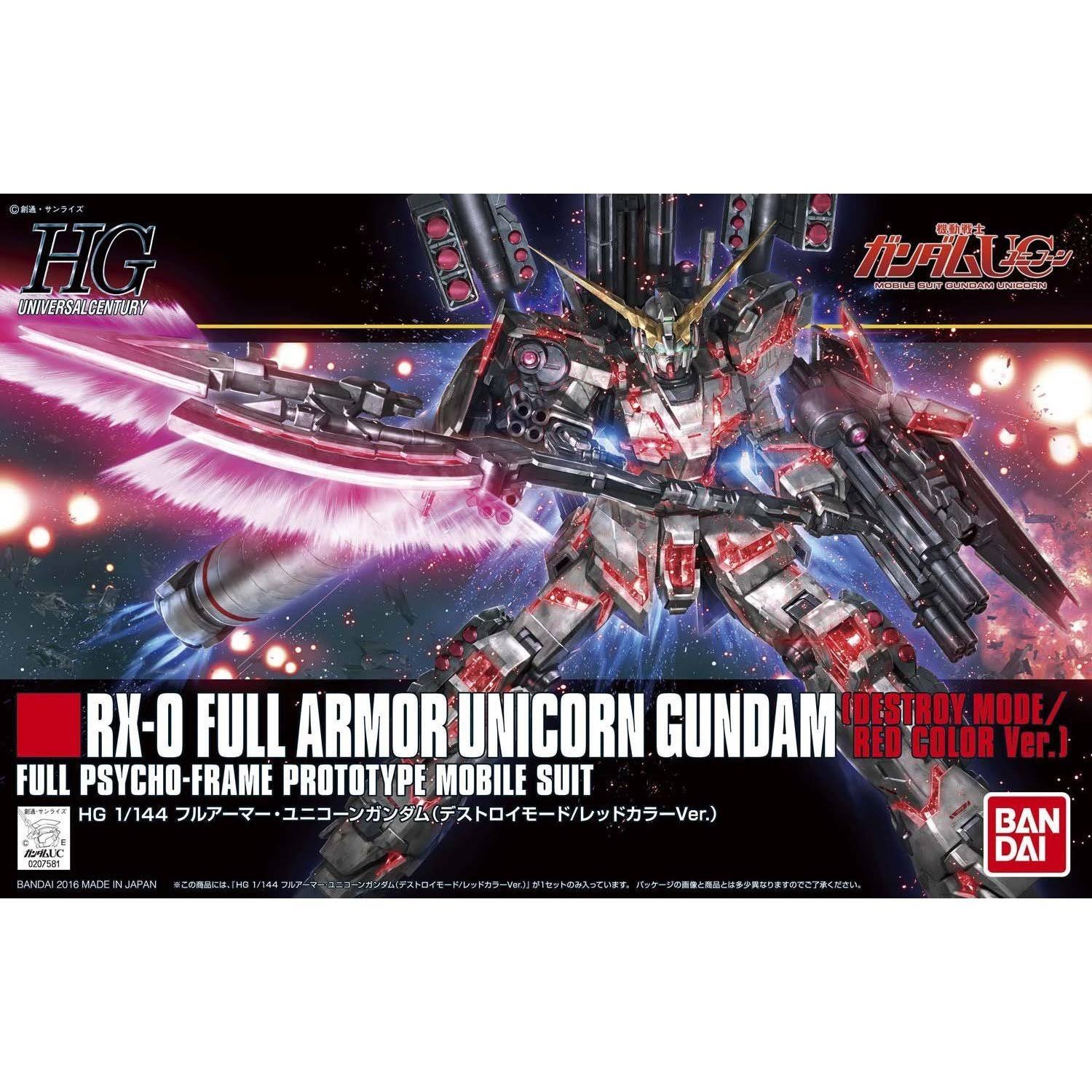 Bandai HGUC 1/144 Full Armor Unicorn Gundam Destroy Mode Red Color Ver Model Kit