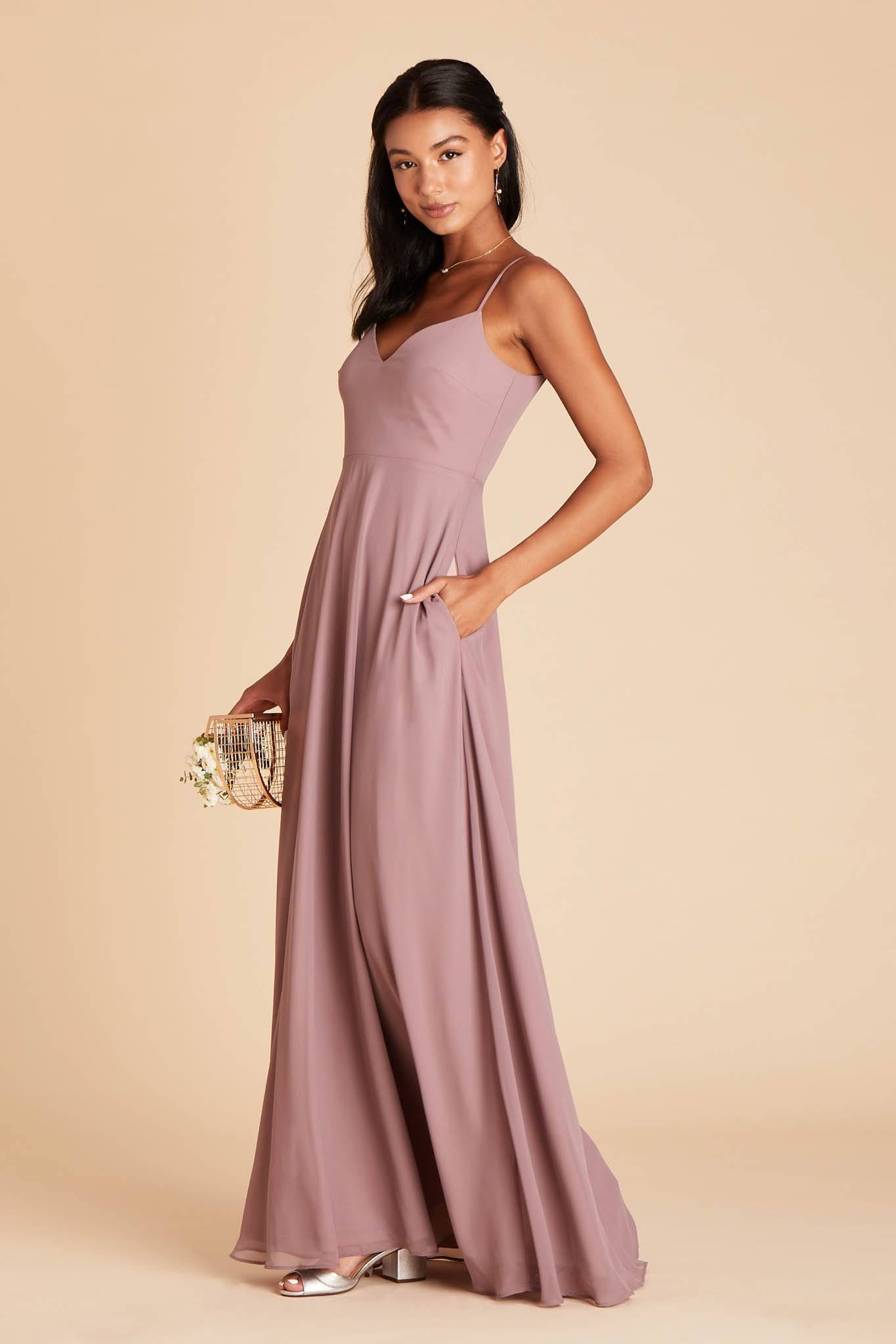 Birdy Grey Devin Convertible Chiffon Bridesmaid Dress in Dark Mauve Xs / Dark Mauve / No Slit