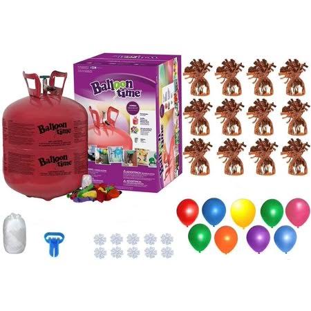 Helium Tank with 50 Balloons and White Ribbon + 12 Orange Balloon Weights + 10 Flower Clips - Plus Balloon Tying Tool, Girl&s, S