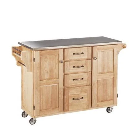 August Grove Adelle-a-Cart Kitchen Island with Stainless Steel Top Base Finish: Natural