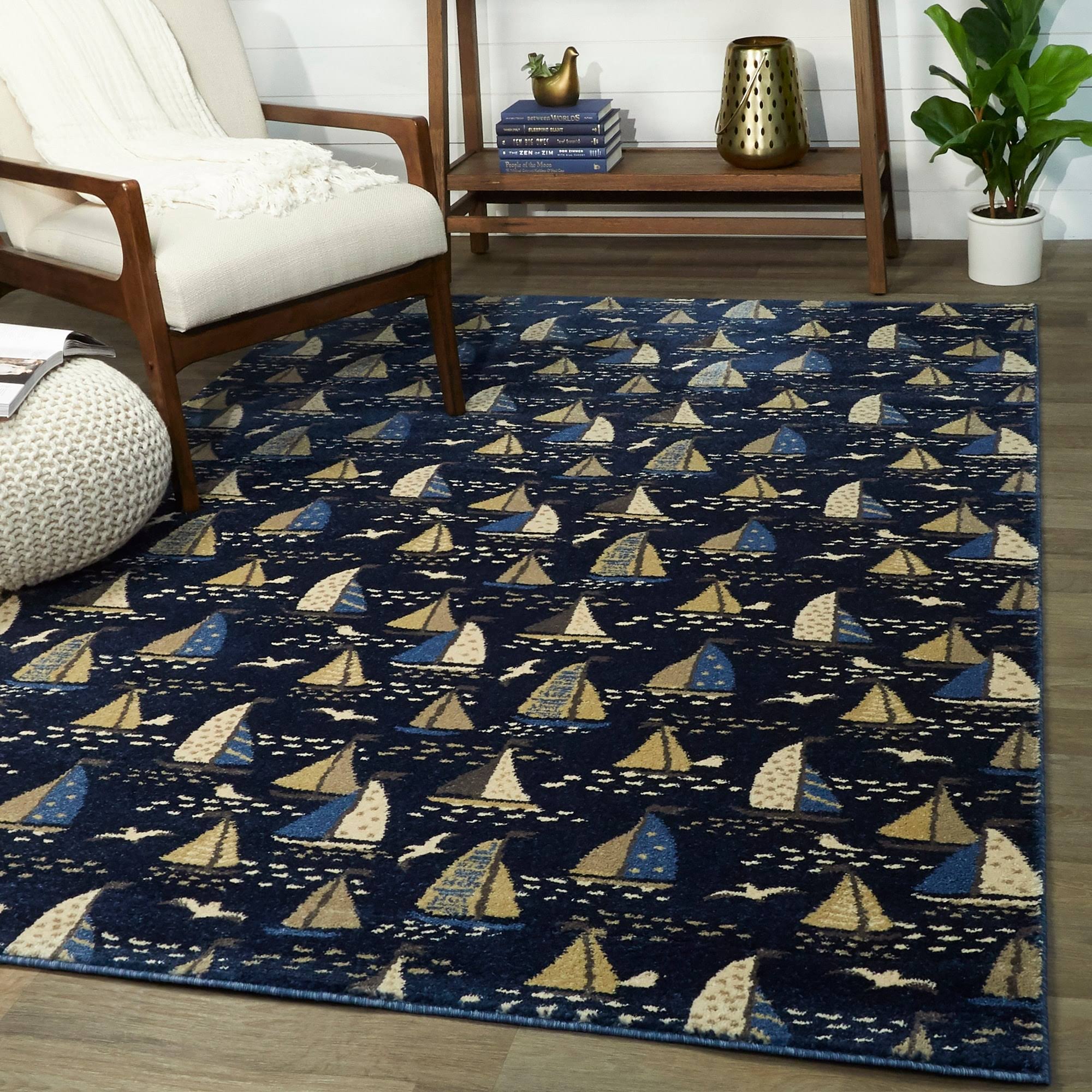 BALTA Bay Marina Navy 5 ft. x 7 ft. Coastal Boat Area Rug, Blue