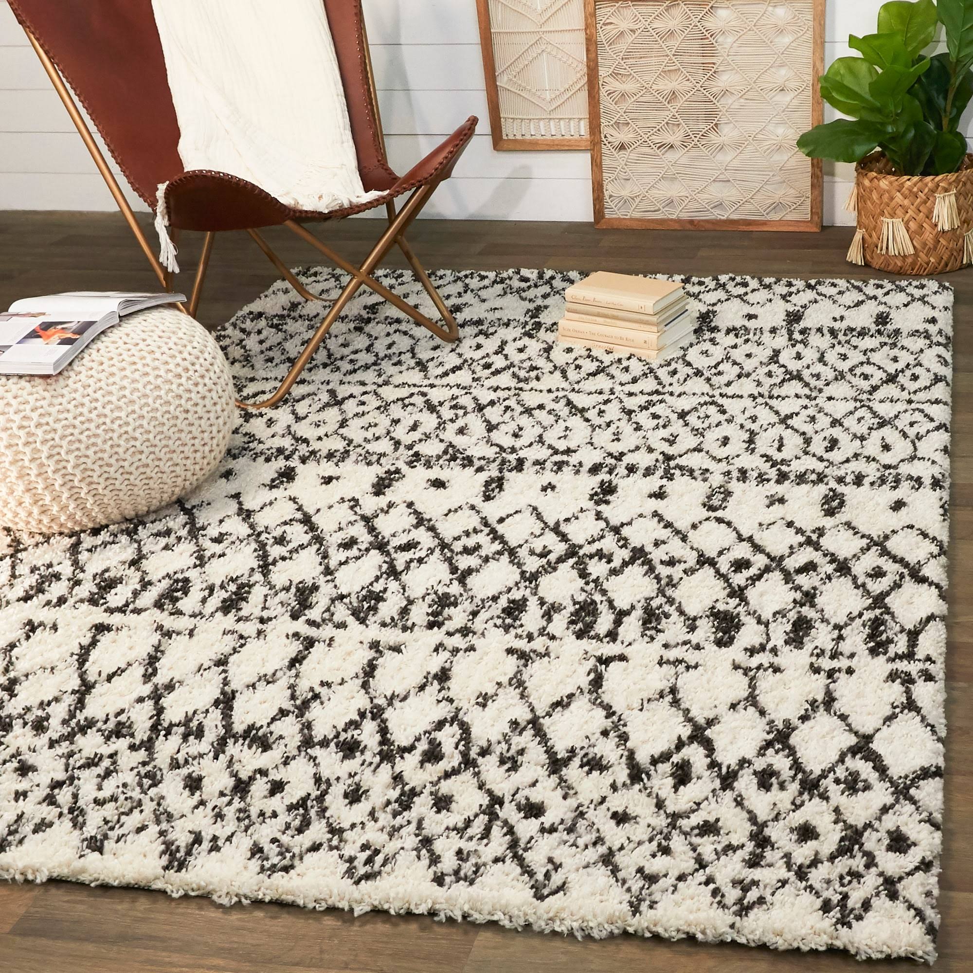 BALTA Dominic Cream/Charcoal 8 ft. x 10 ft. Moroccan Shag Area Rug
