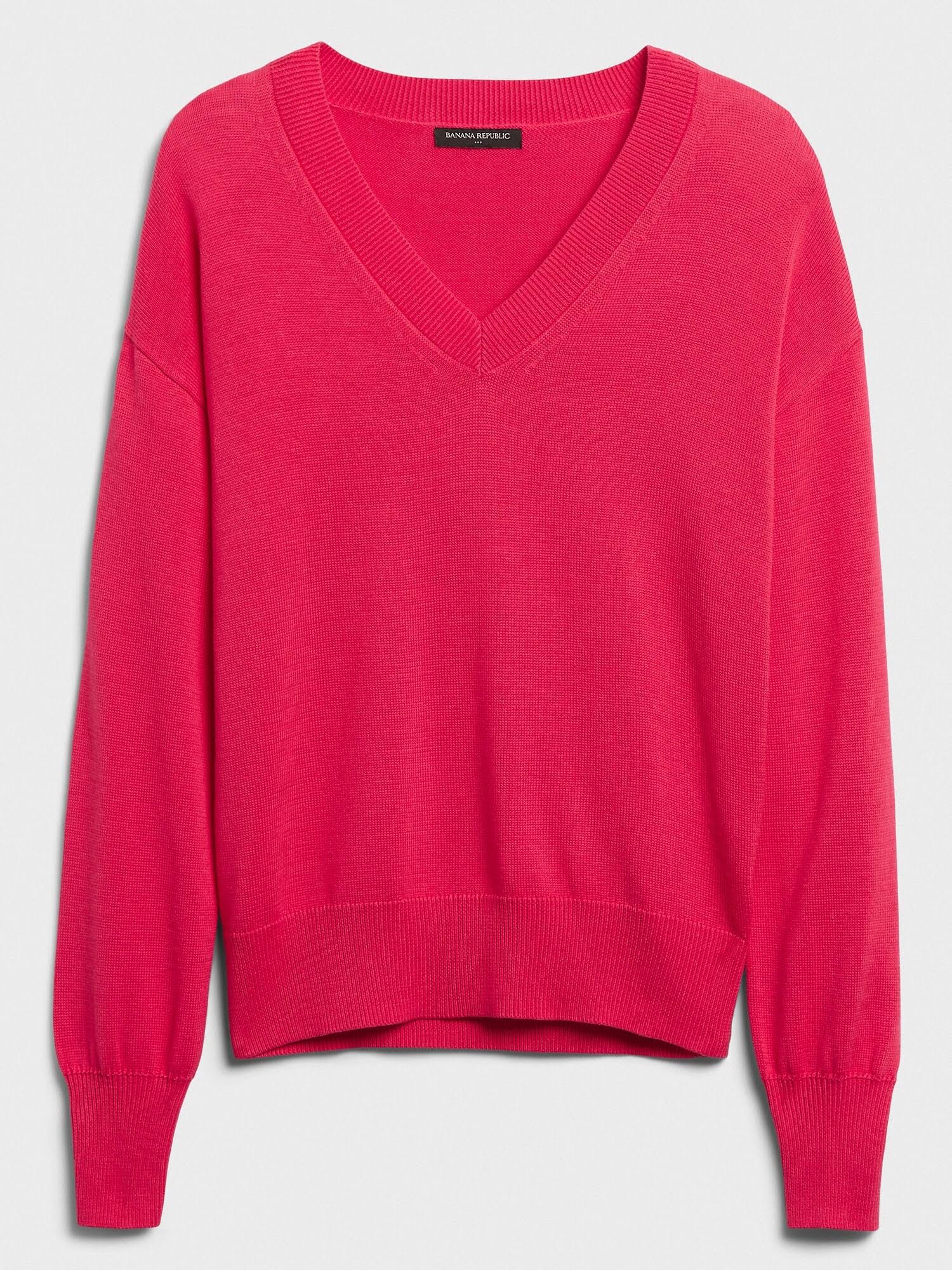 Women's Volume-Sleeve V-Neck Sweater Raspberry