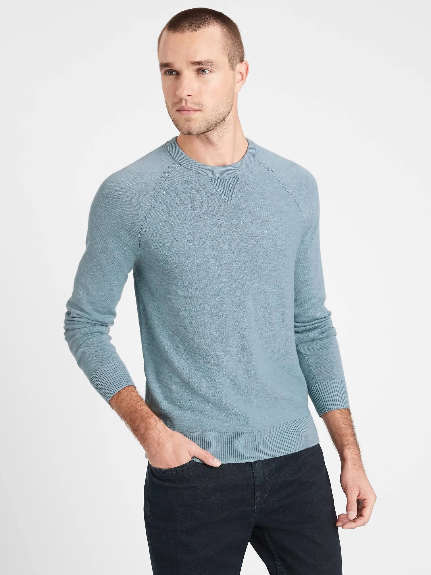Banana Republic Men's Organic Cotton Raglan Sweater Stone Blue Size Xs