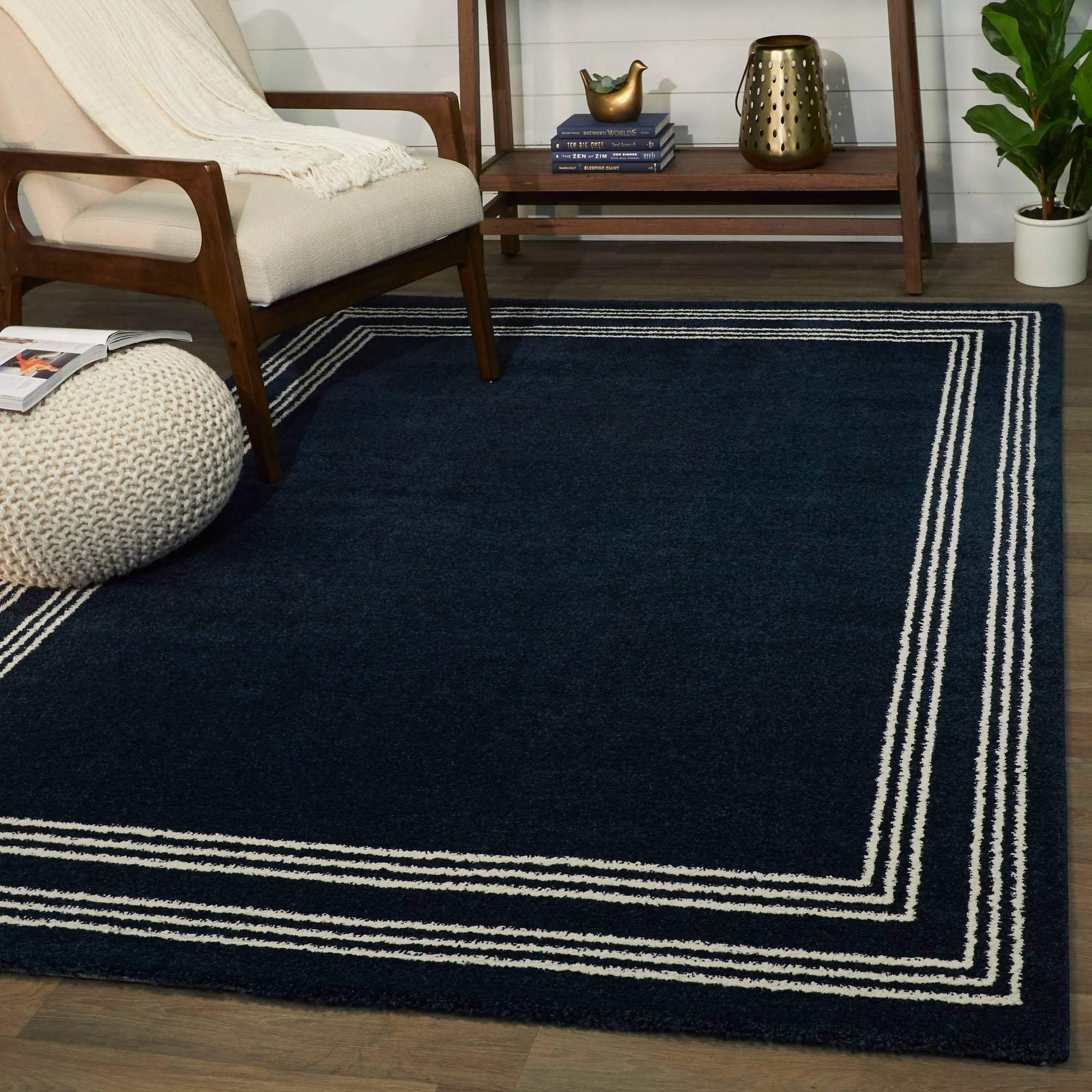 BALTA Bowien Navy 5 ft. x 7 ft. Border Area Rug, Blue