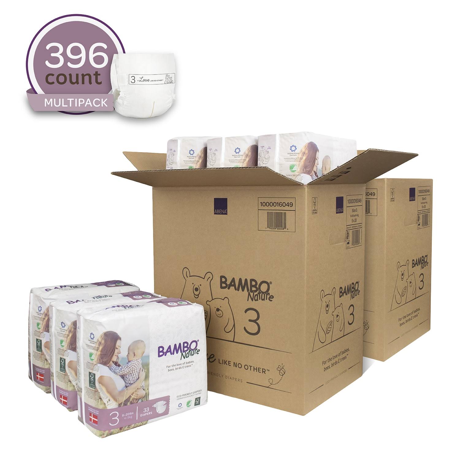 Bambo Nature Eco Friendly Premium Baby Diapers for Sensitive Skin, Sizes 1 - 6 Available, Size: Size 3; 396 Count
