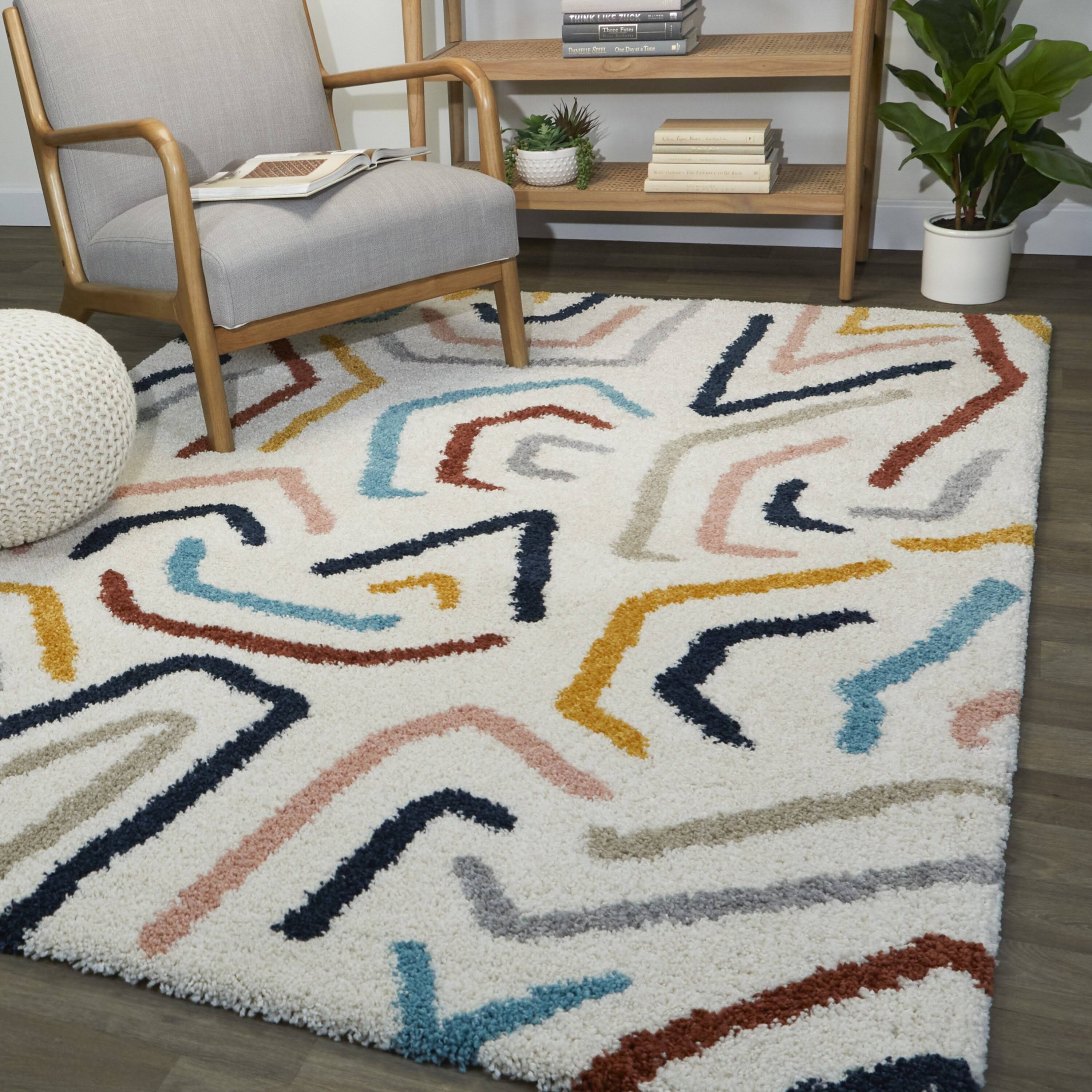 Seymour Modern Shag Area Rug - 5&3x22 x 7& - Multicolor