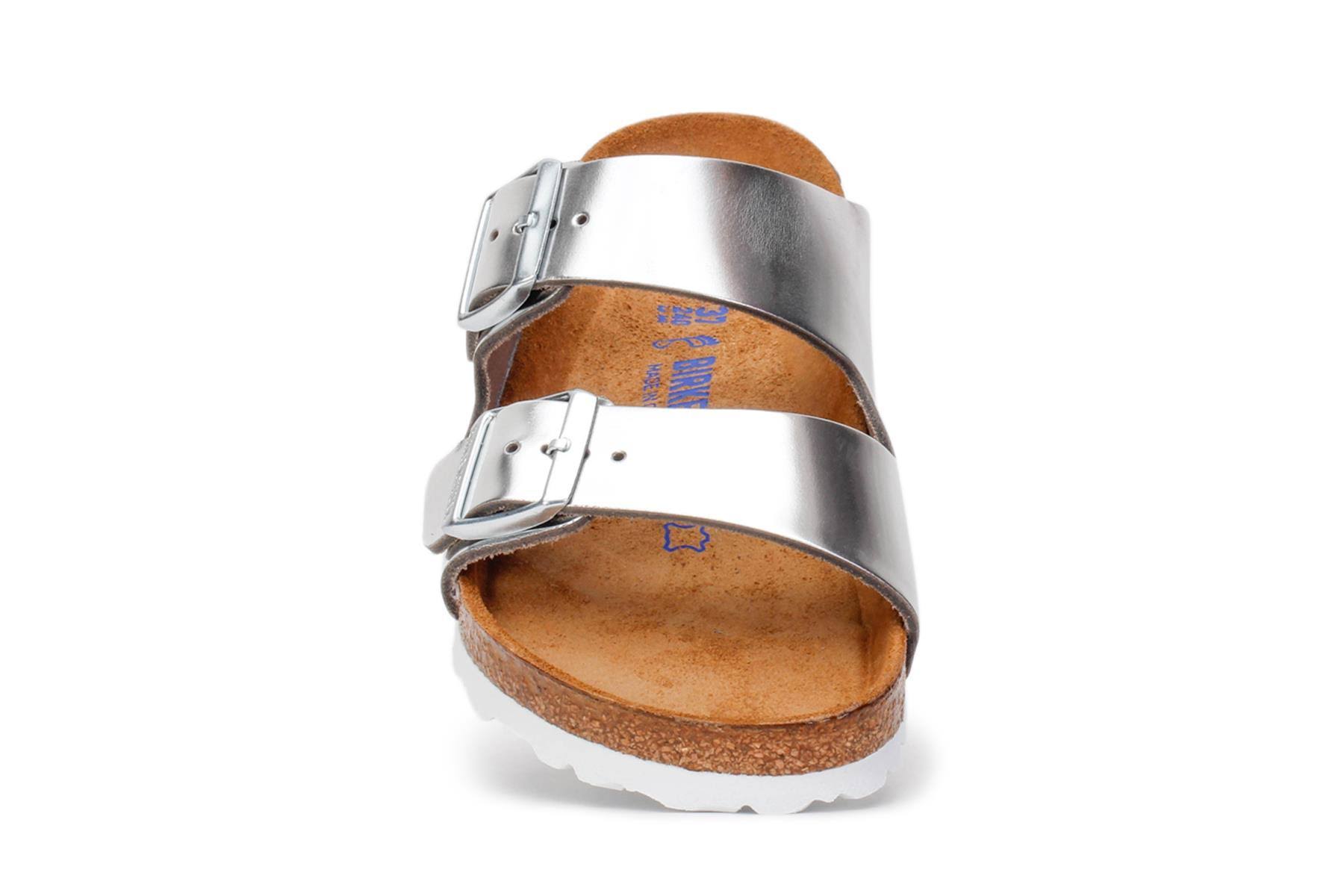 Arizona Soft Footbed Leather Sandal, Metallic Silver, 39