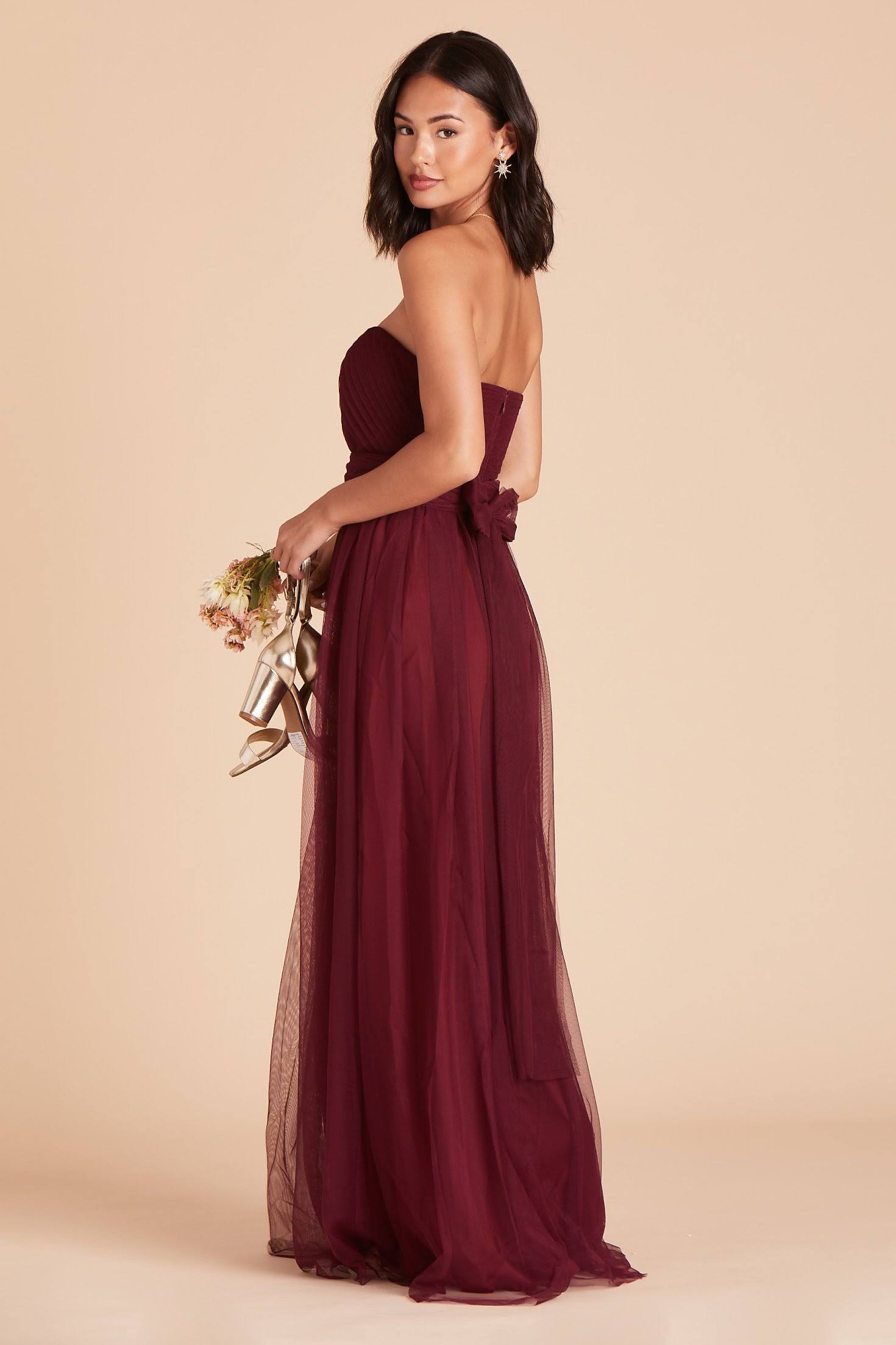 Birdy Grey Christina Convertible Tulle Bridesmaid Dress in Cabernet Xs / Cabernet