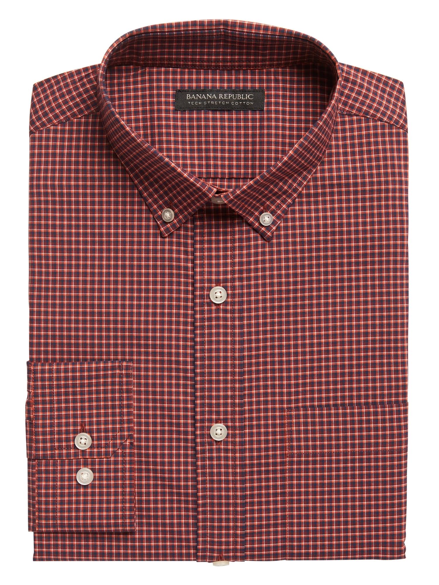 Banana Republic Men's Slim-Fit Tech-Stretch Cotton Shirt Red Gingham Size Xxs