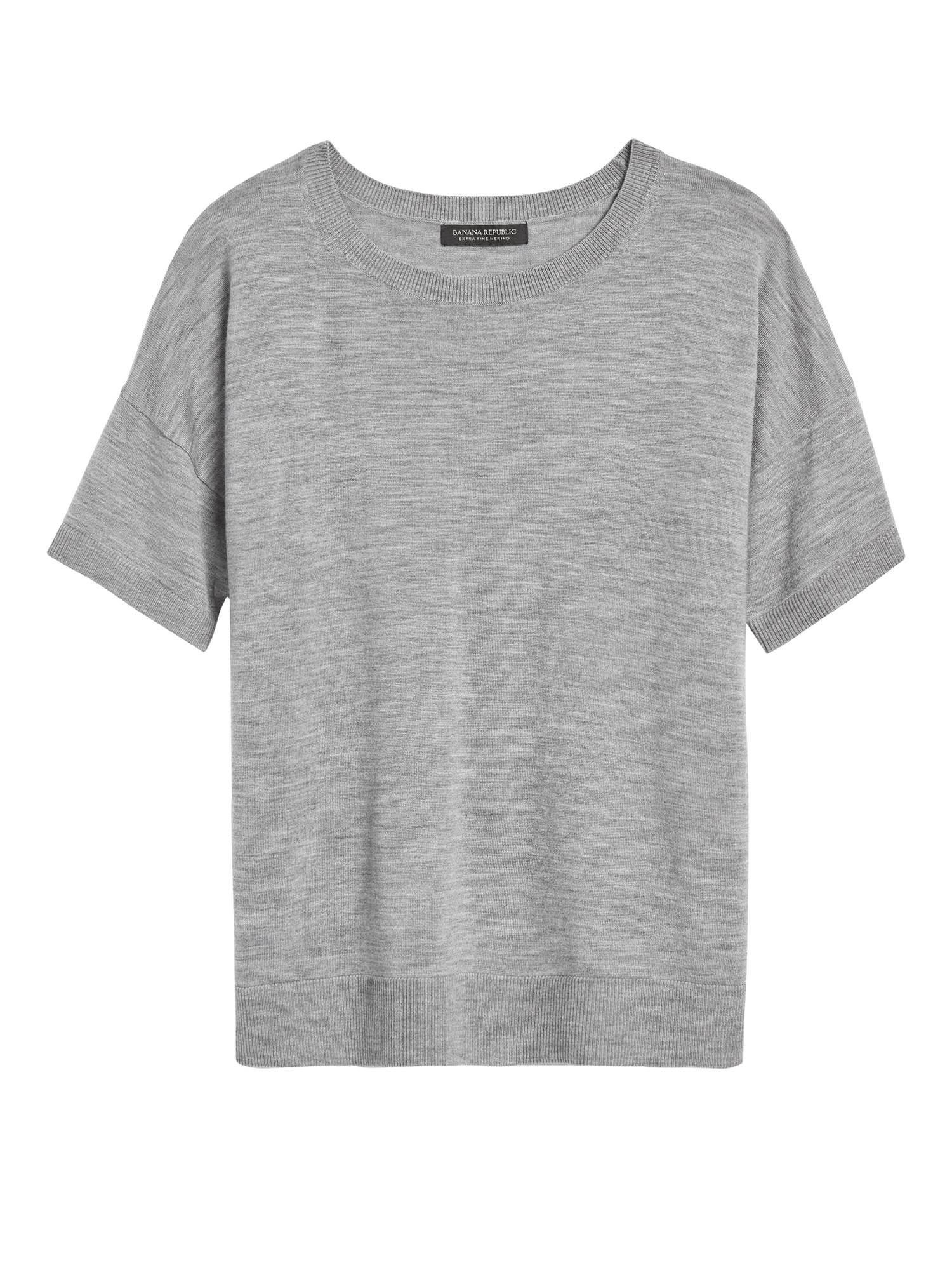 Banana Republic Women's Washable Merino Short-Sleeve Sweater Cliff Gray Size S