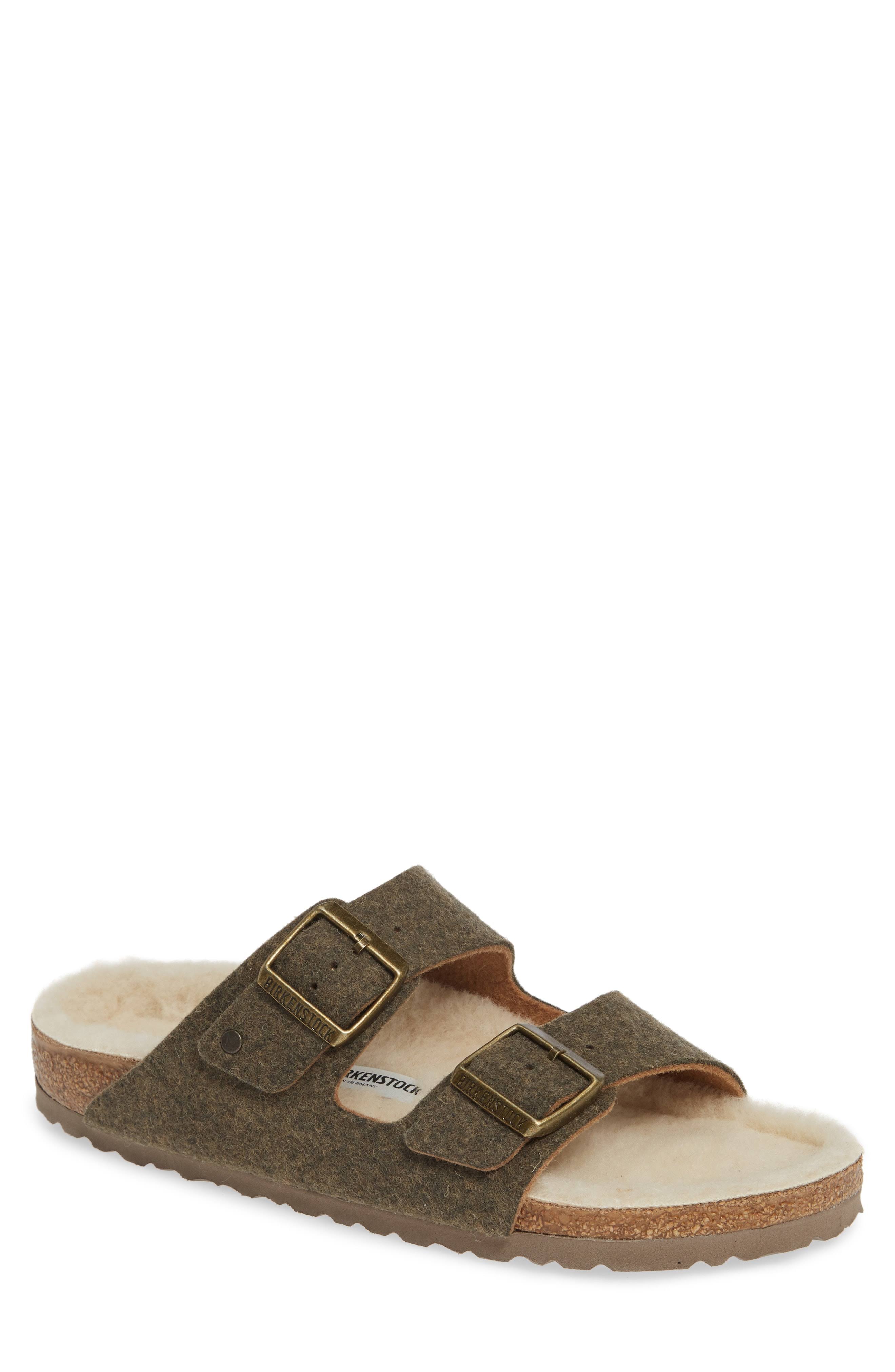 Birkenstock Arizona Happy Slide Sandal Khaki Wool