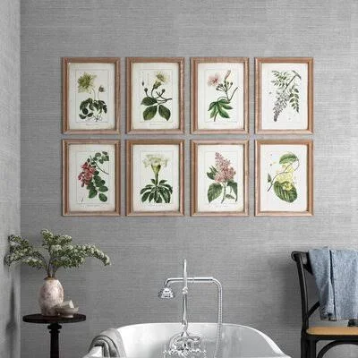 Flower Illustrations - 8 Piece Picture Frame Print Set on Wood