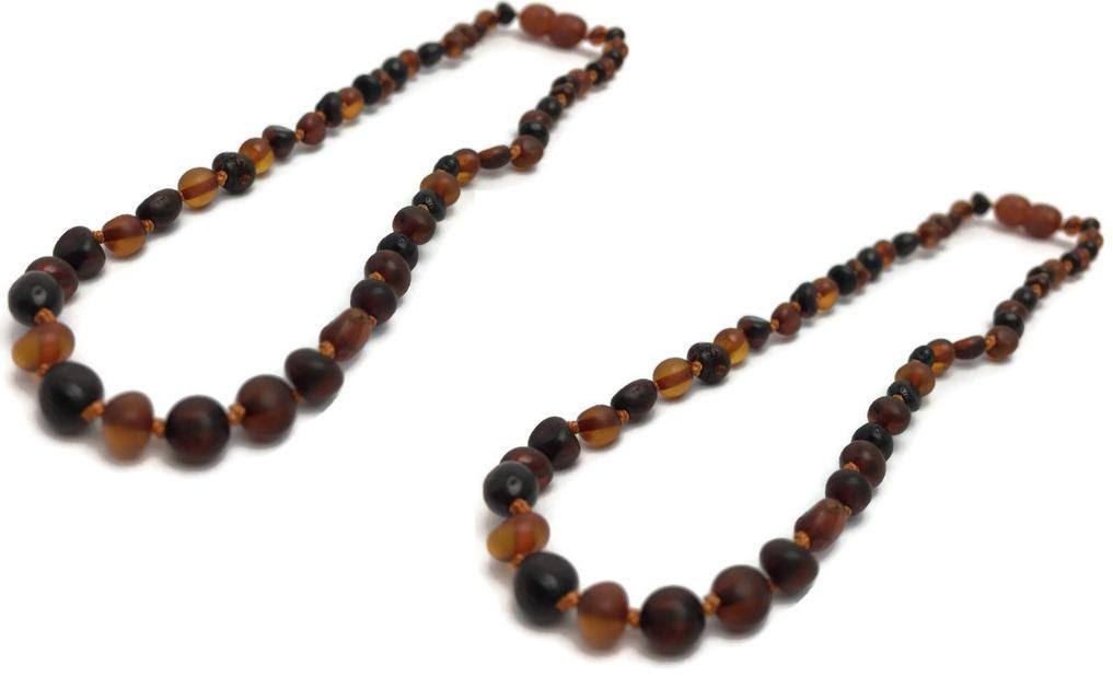 Two 11 in Amber Teething Necklace Raw Polish Basic Infant Screw Pop Clasp - Two 11 Raw Milk-Cognac Screw Clasp