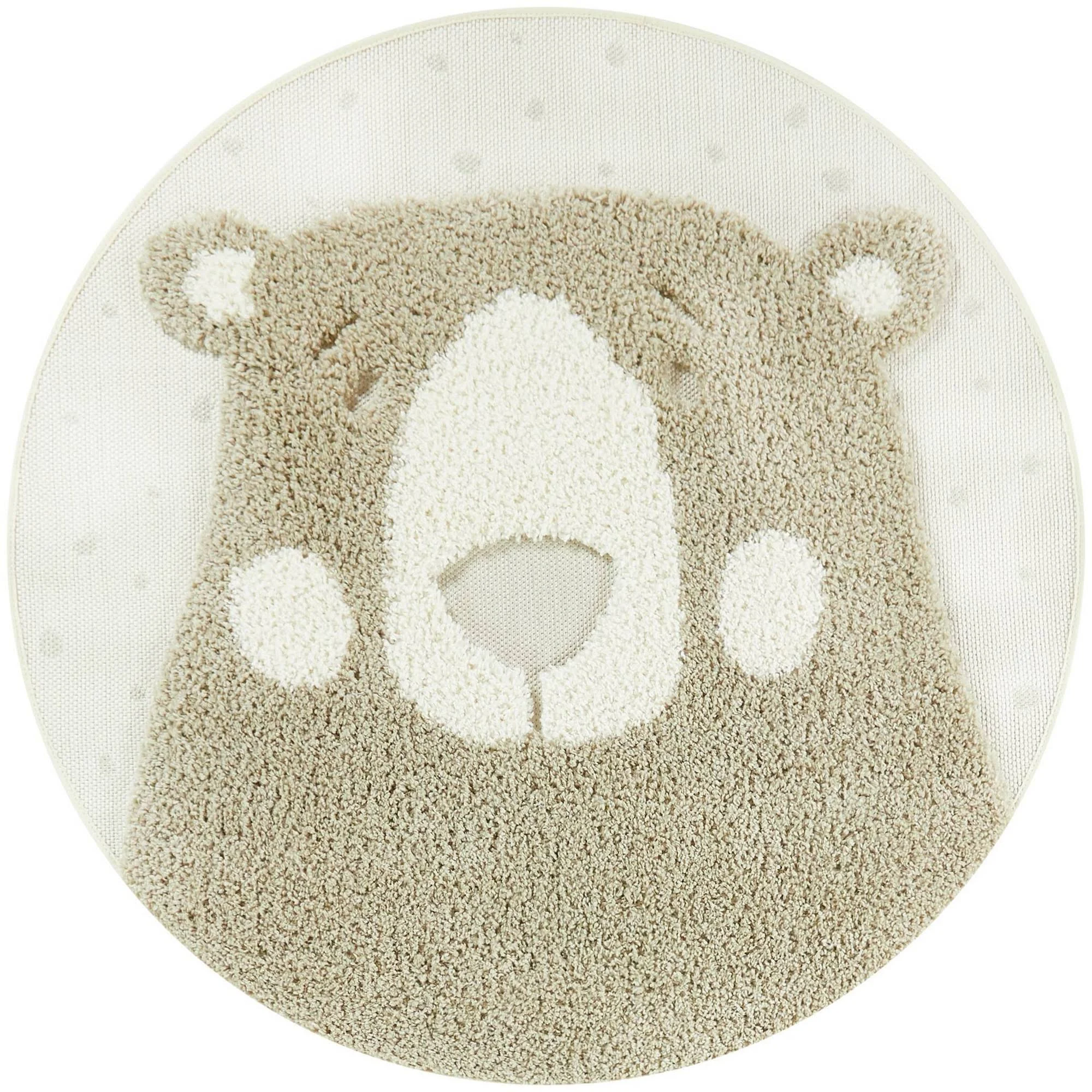 Mod-Tod Polar Bear Round Shag Kids Rug Animal Theme - 3&11x22 Round - Tan