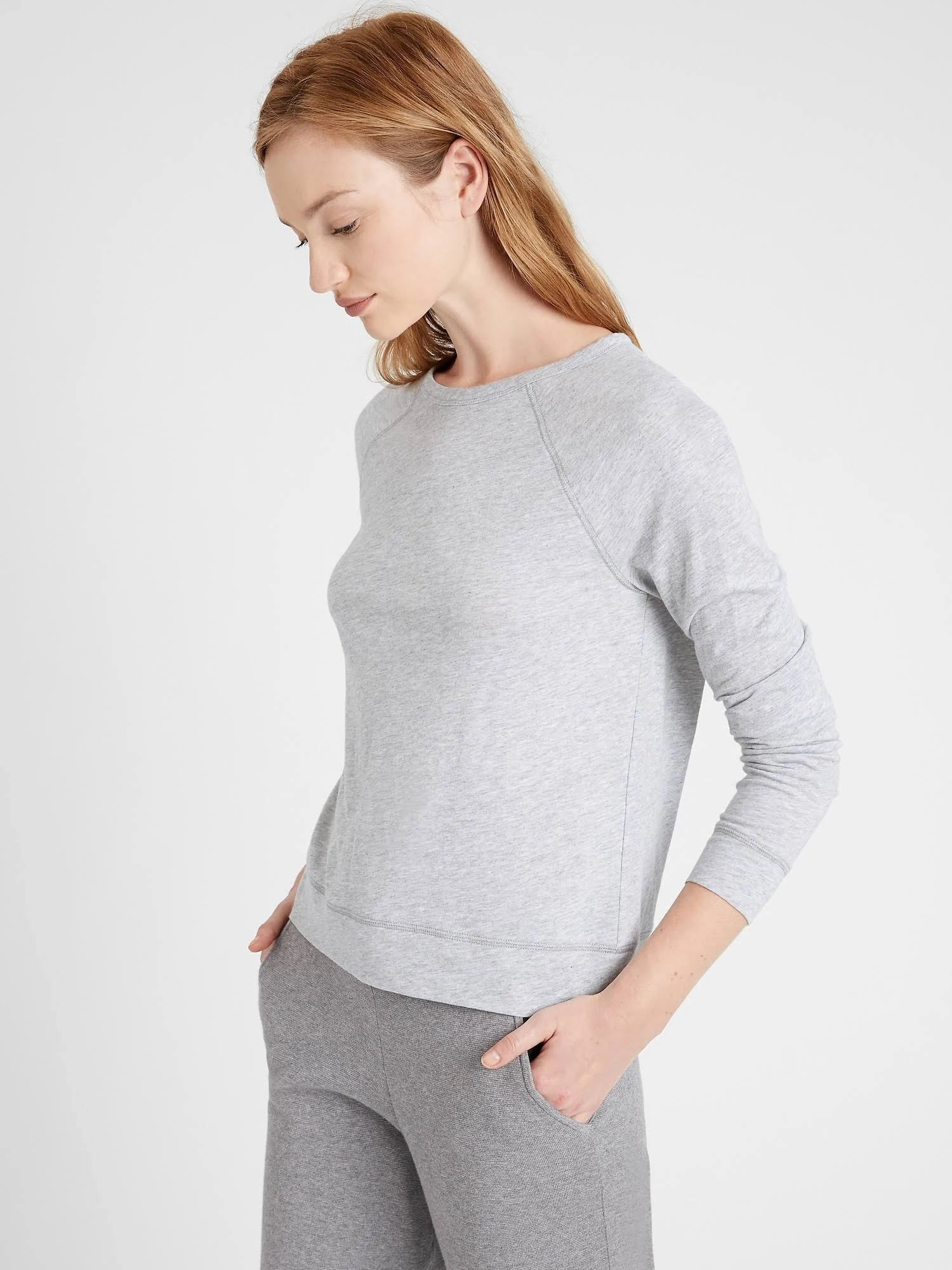 Banana Republic Women's Slub Cotton-Modal Raglan T-Shirt Heather Gray Size L