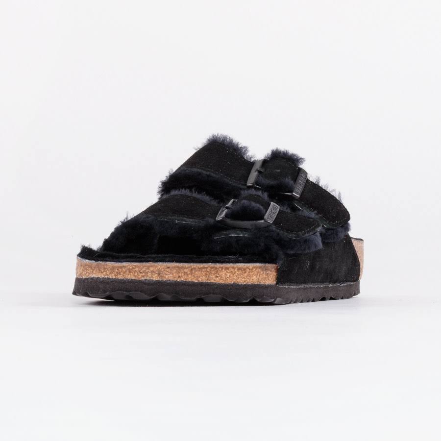 Birkenstock Arizona Shearling Double Strap Sandals - Black