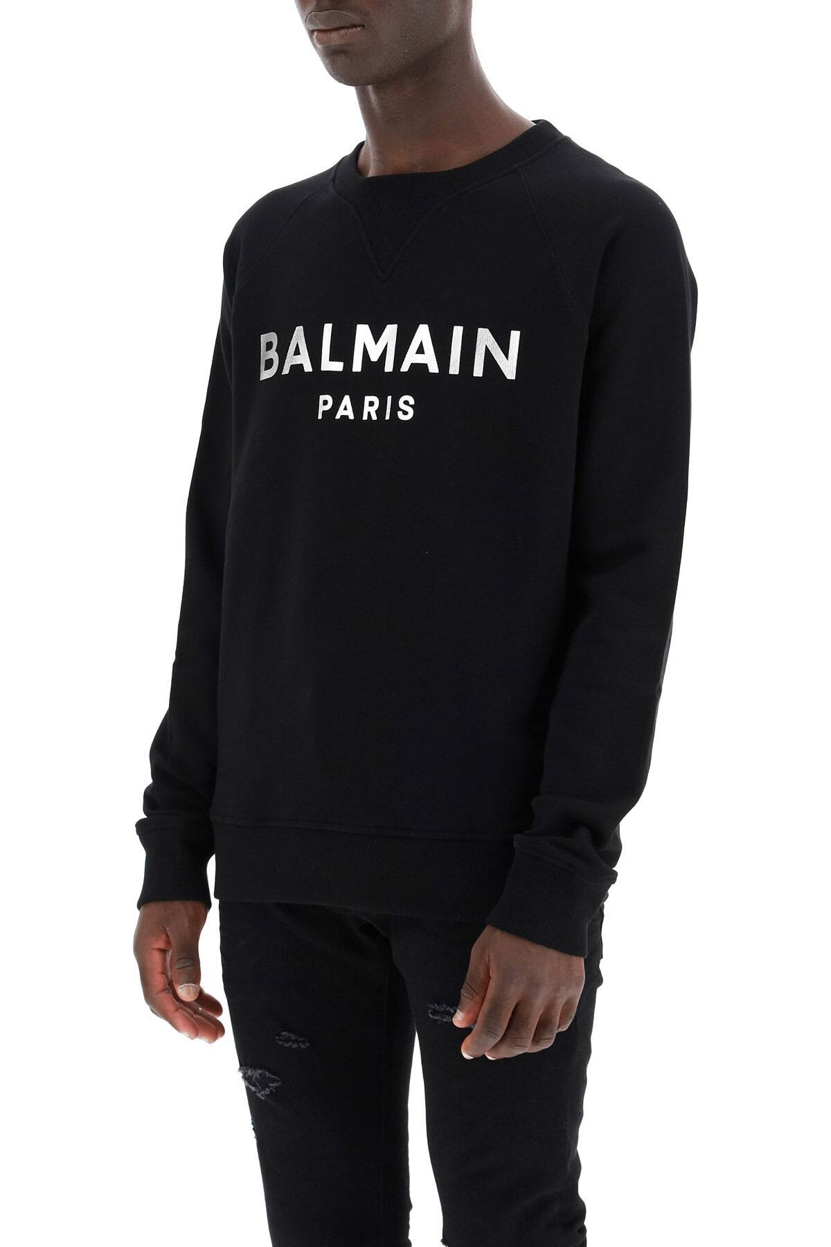 Balmain Sweatshirt with Metallic Logo Xs Black,Silver Cotton
