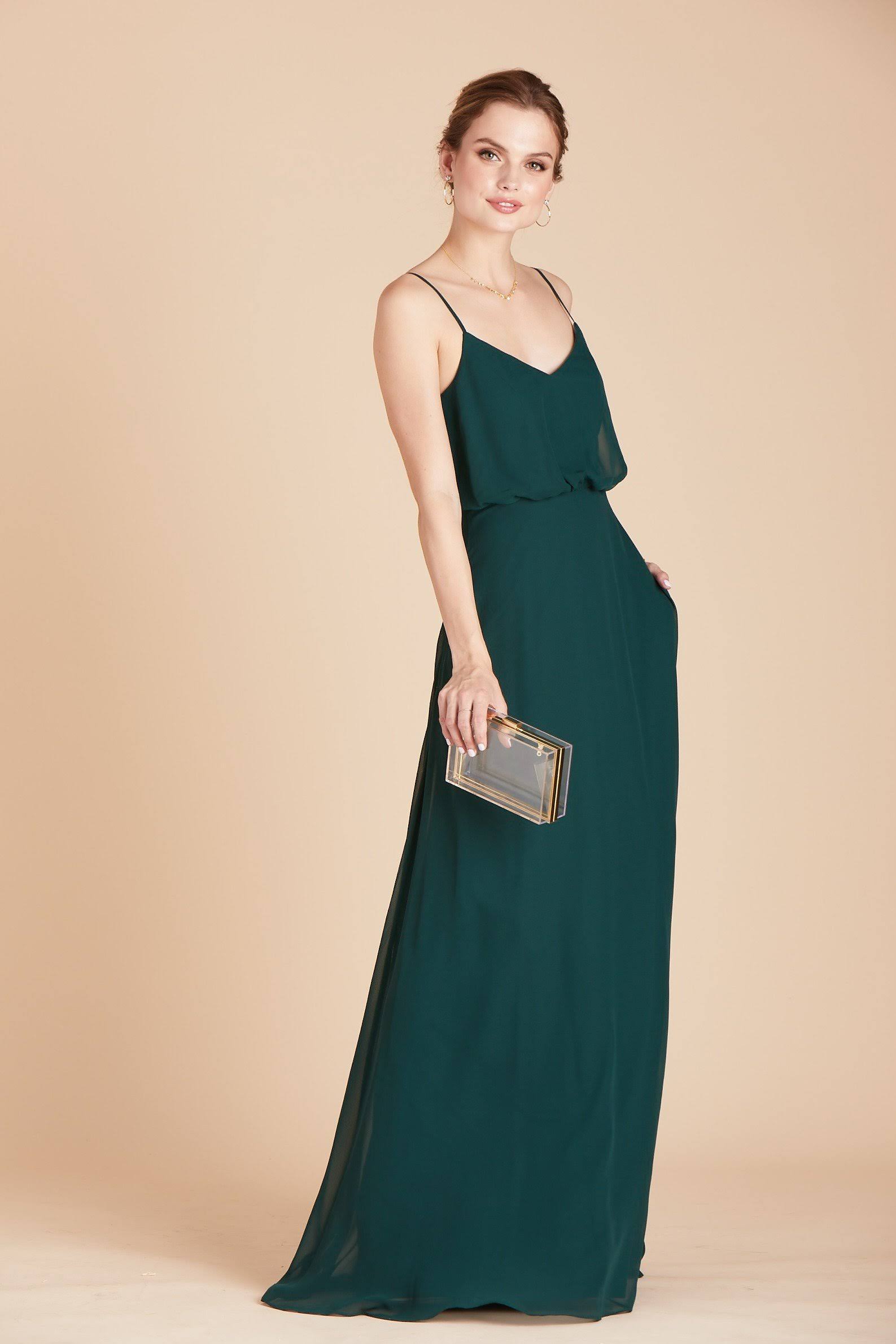 Gwennie Chiffon Bridesmaid Dress in Emerald L / Emerald / No Slit