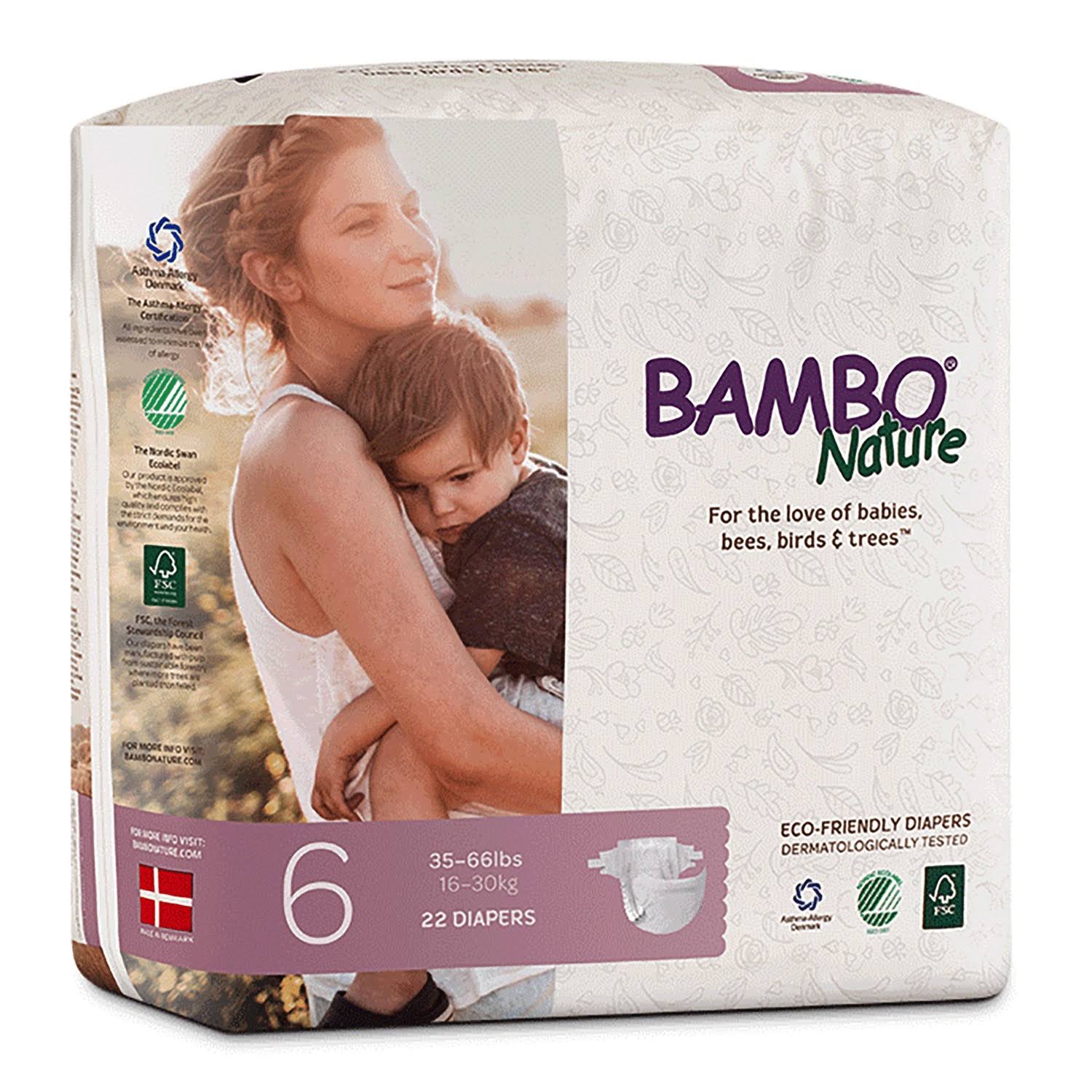 Bambo Nature Premium Baby Diapers, Size 6 (35-66 lbs) - 6 pack, 22 count each